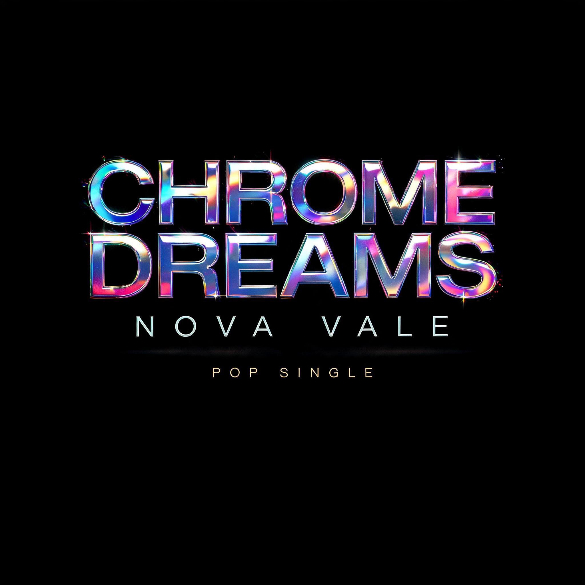 "CHROME
DREAMS
NOVA VALE
POP SINGLE" — Holographic | AI Text Effect Generator