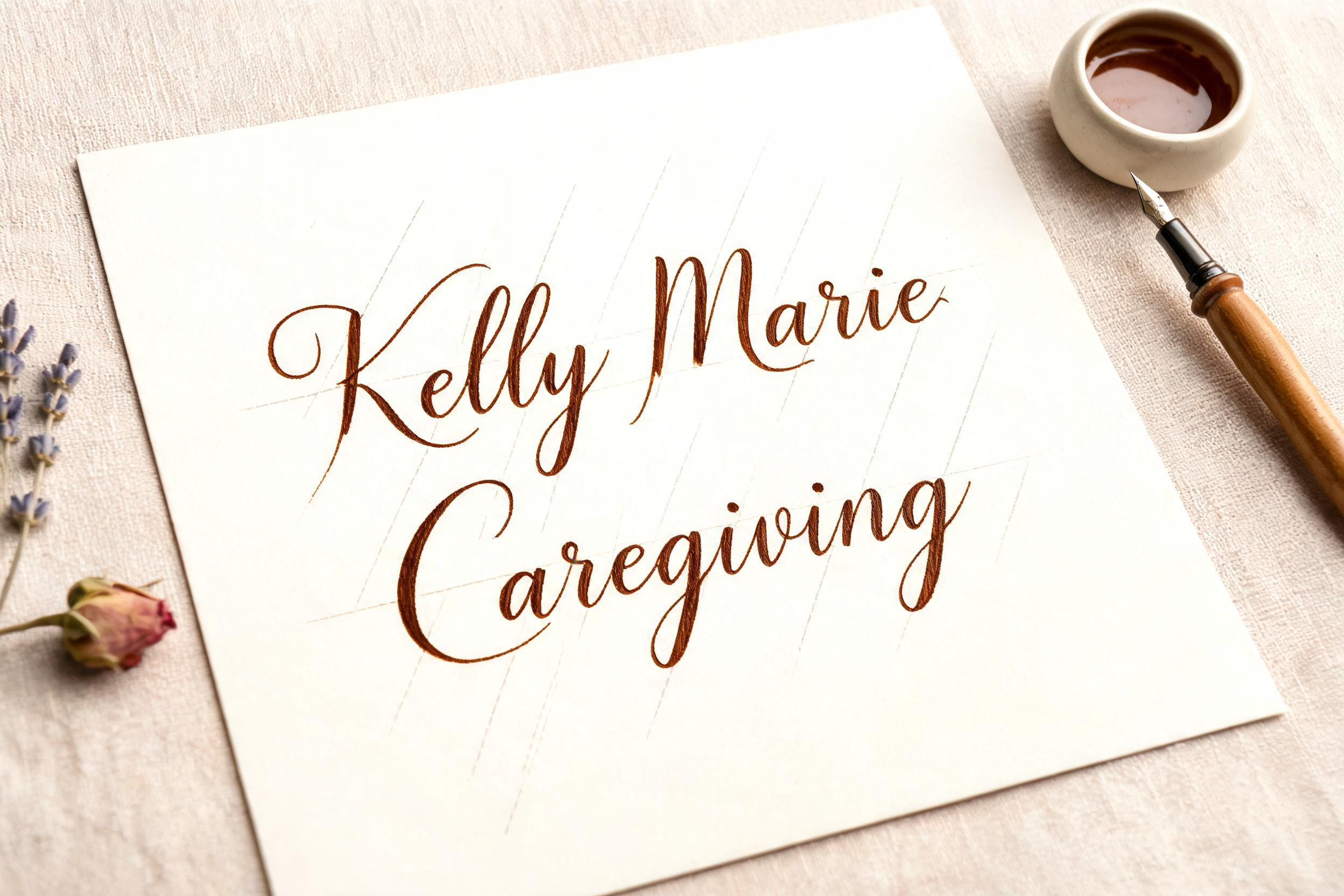 "Kelly Marie Caregiving" — Cursive Calligraphy | AI Text Effect Generator