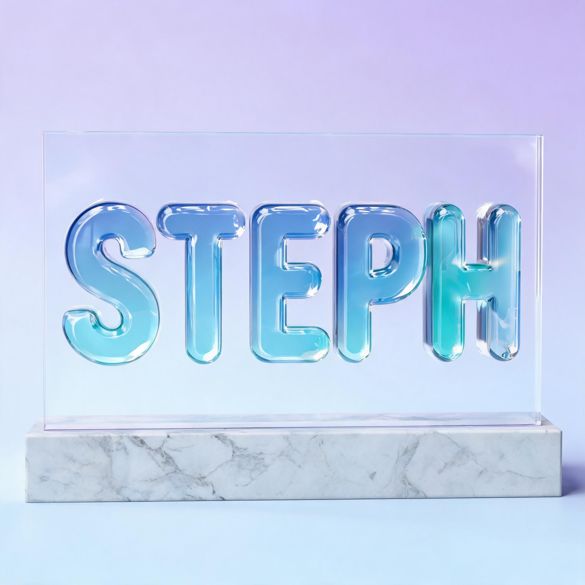 "STEPH" — Glass Liquid | AI Text Effect Generator