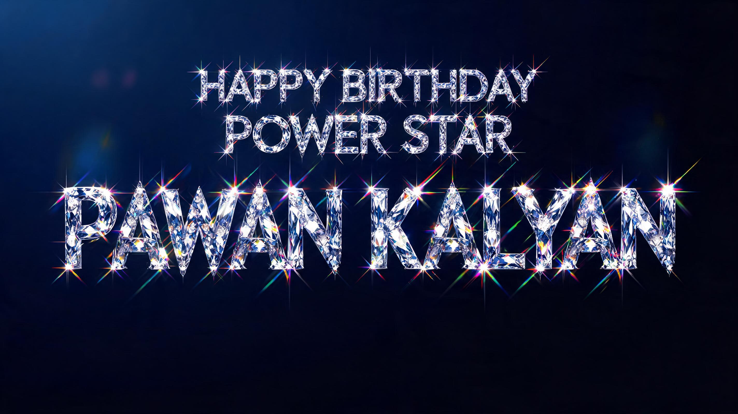 "Happy Birthday Power Star Pawan Kalyan" — Glass Crystal text effect