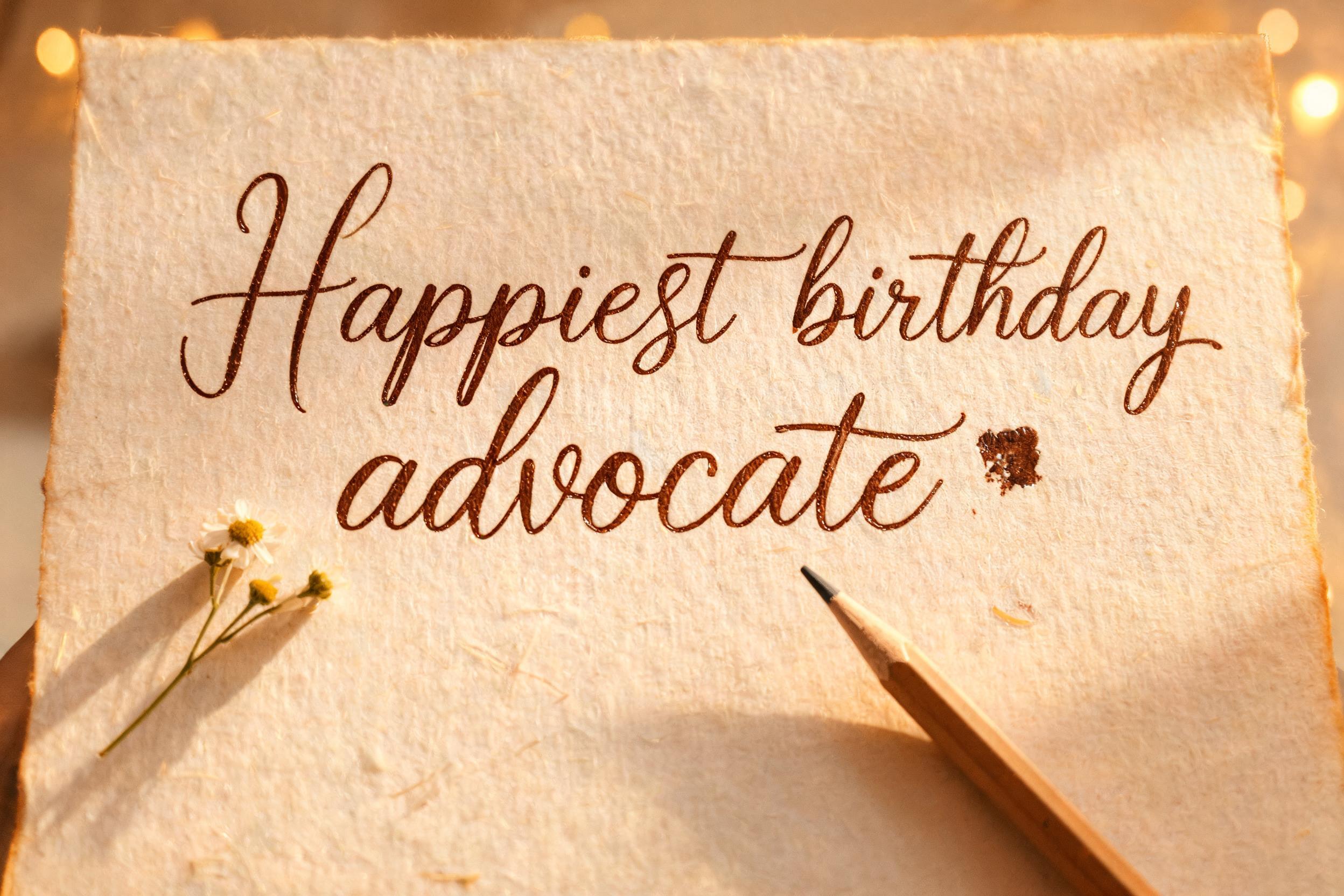 "Happiest birthday advocate" — Handwritten Script | AI Text Effect Generator