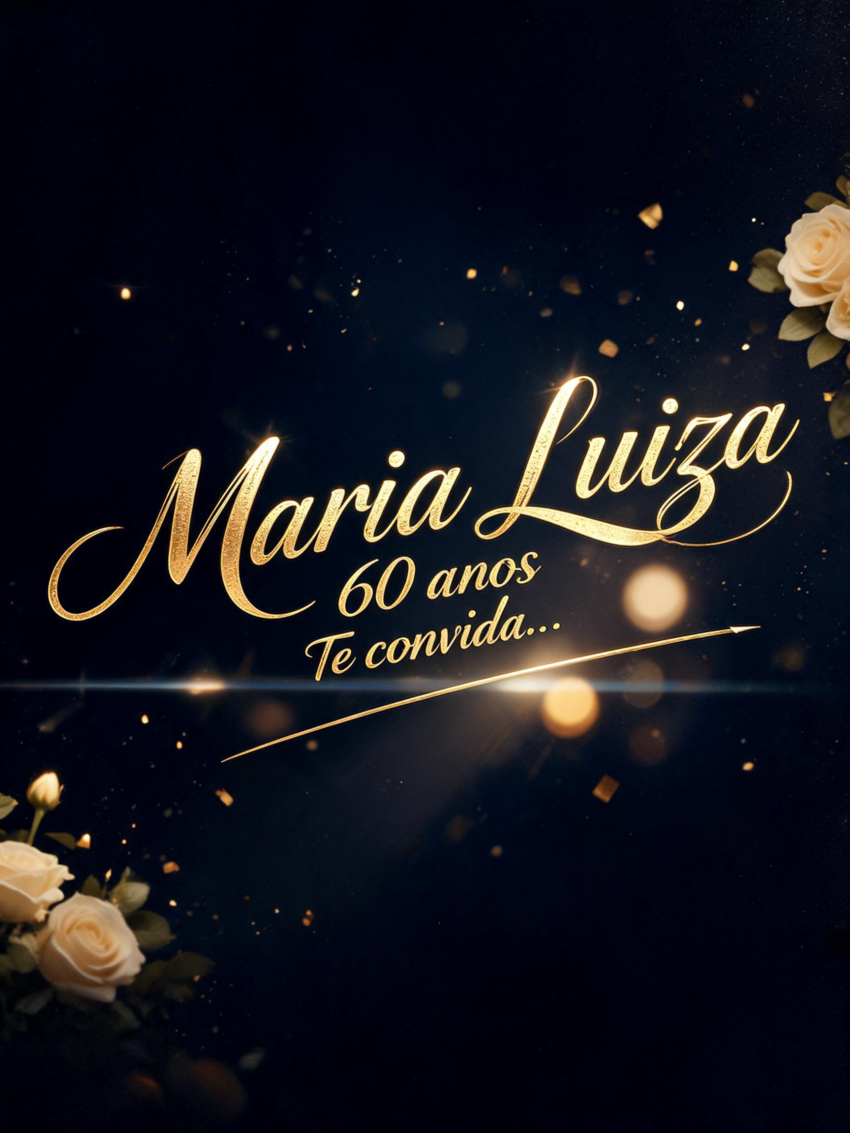 "Maria Luiza
60 anos
Te convida..." — Cinematic | AI Text Effect Generator