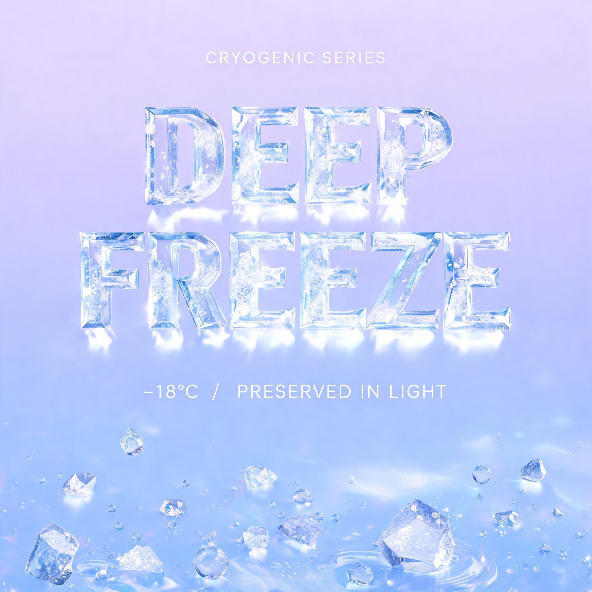 "DEEP FREEZE
CRYOGENIC SERIES
−18°C  /  PRESERVED IN LIGHT" — Glass | AI Text Effect Generator