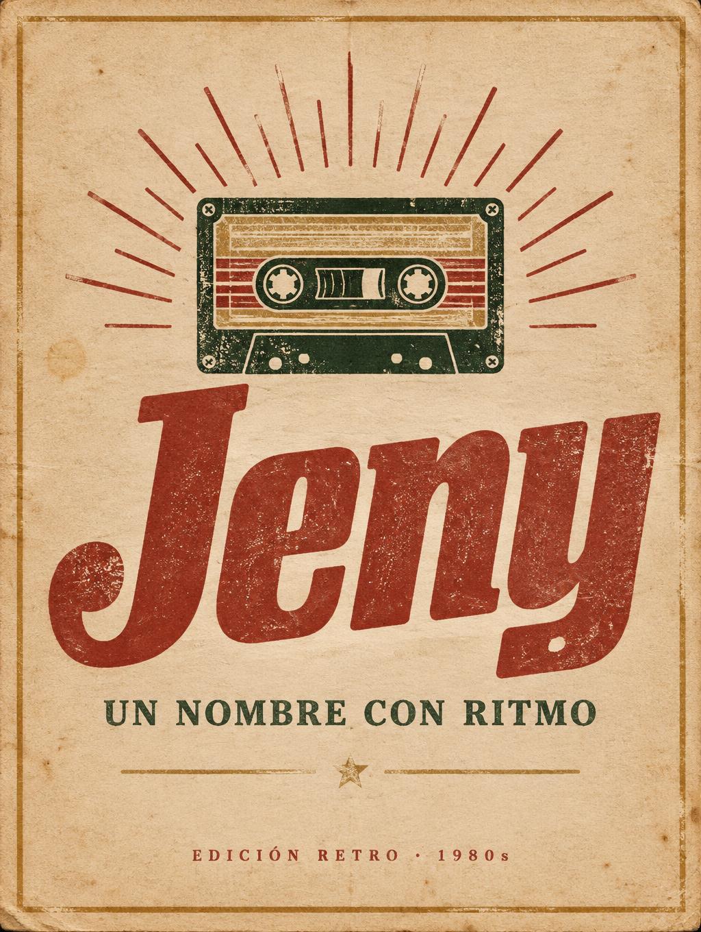 "Jeny
UN NOMBRE CON RITMO
EDICIÓN RETRO · 1980s" — Vintage | AI Text Effect Generator