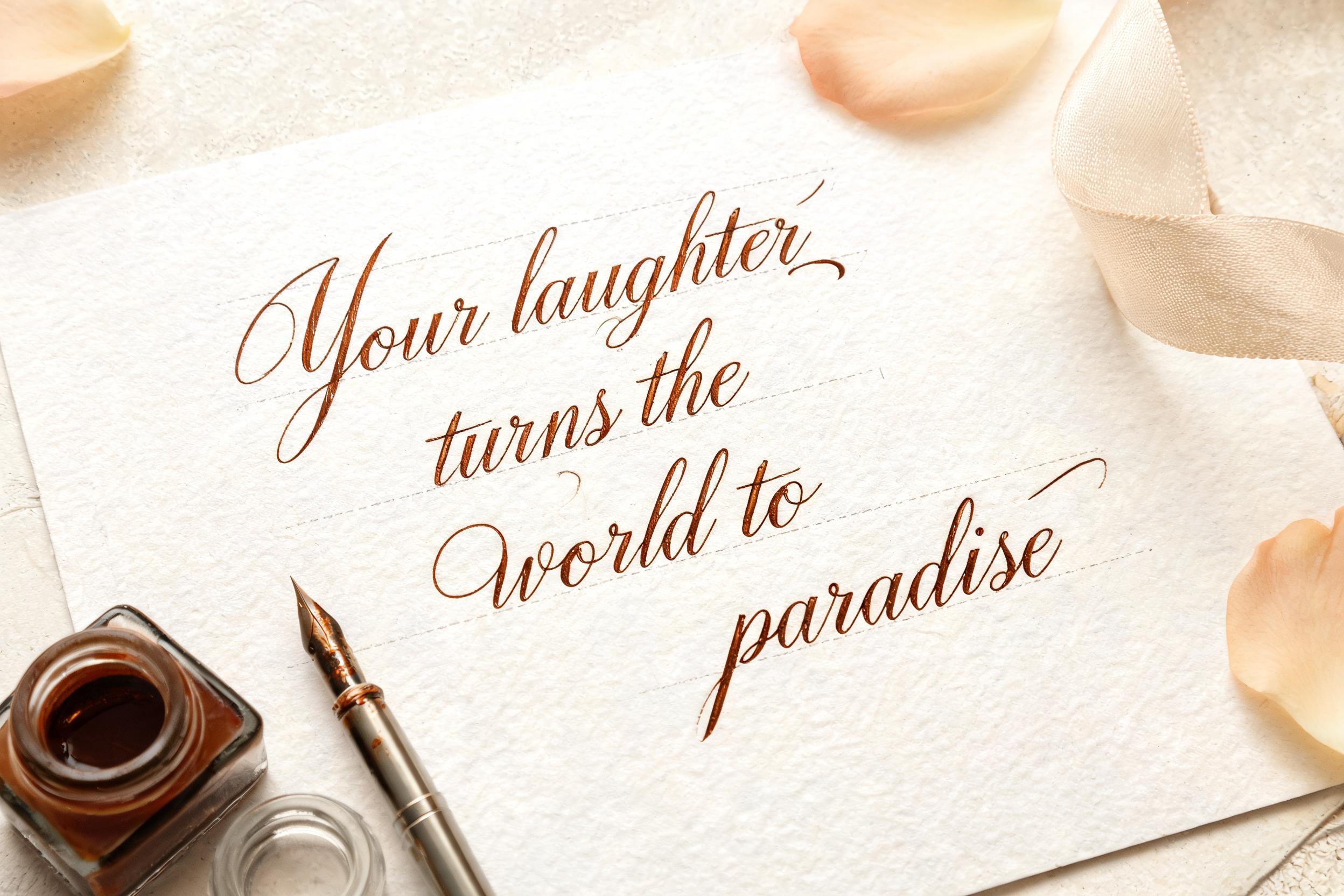 "Your laughter turns the world to paradise" — Cursive Calligraphy | AI Text Effect Generator