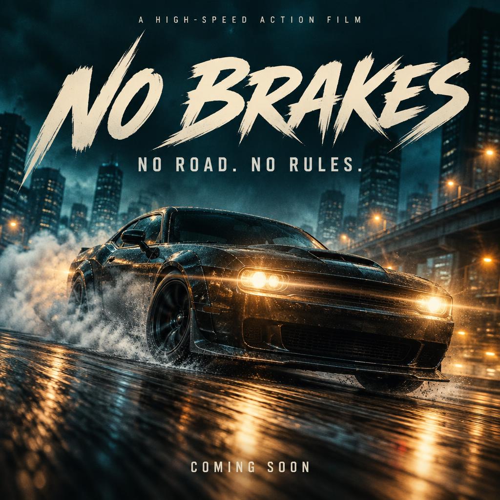 "NO BRAKES
NO ROAD. NO RULES.
A HIGH-SPEED ACTION FILM
COMING SOON" — Cinematic | AI Text Effect Generator