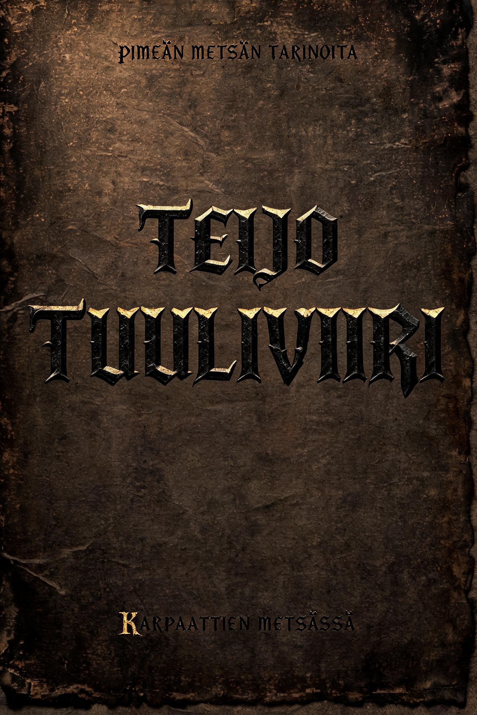 "TEIJO
TUULIVIIRI
PIMEÄN METSÄN TARINOITA
KARPAATTIEN METSÄSSÄ" — Gothic Font | AI Text Effect Generator