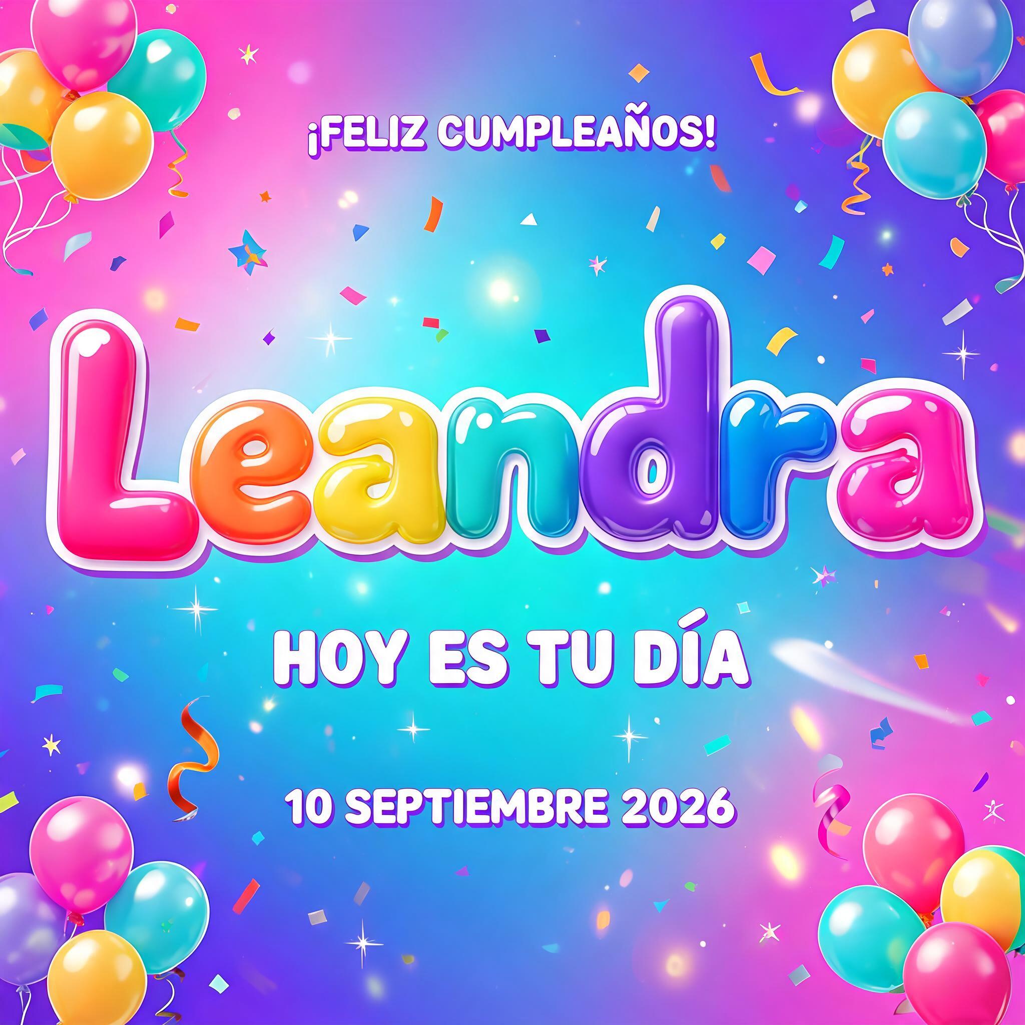 "Leandra
¡FELIZ CUMPLEAÑOS!
HOY ES TU DÍA
10 SEPTIEMBRE 2026" — Birthday text effect