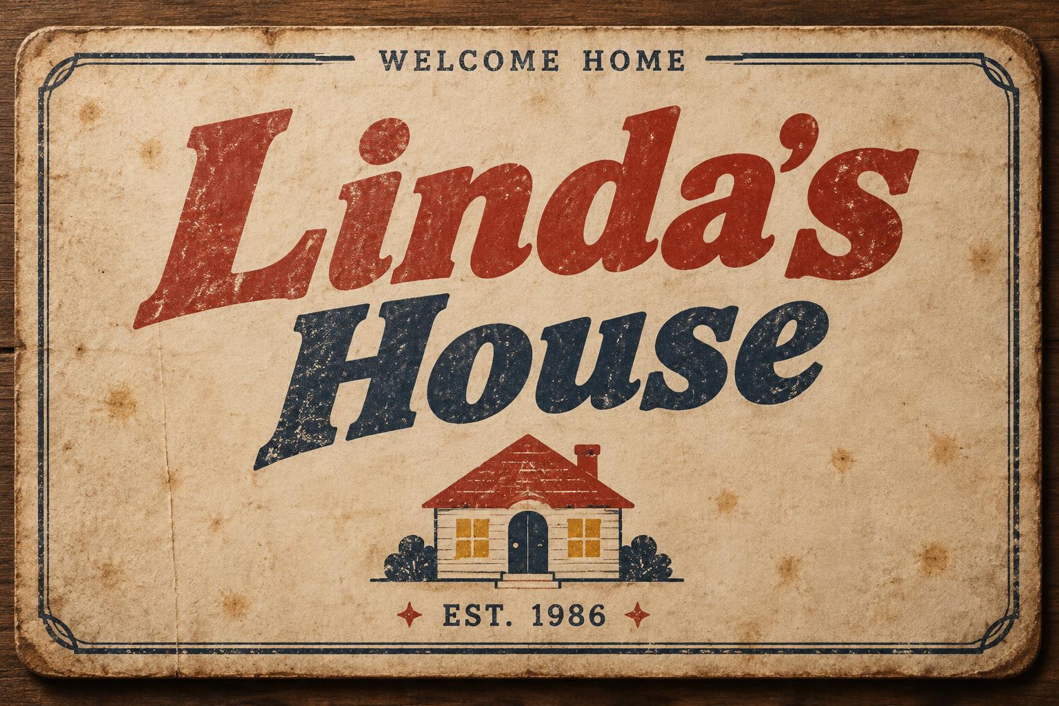 "Linda’s
House
WELCOME HOME
EST. 1986" — Vintage | AI Text Effect Generator
