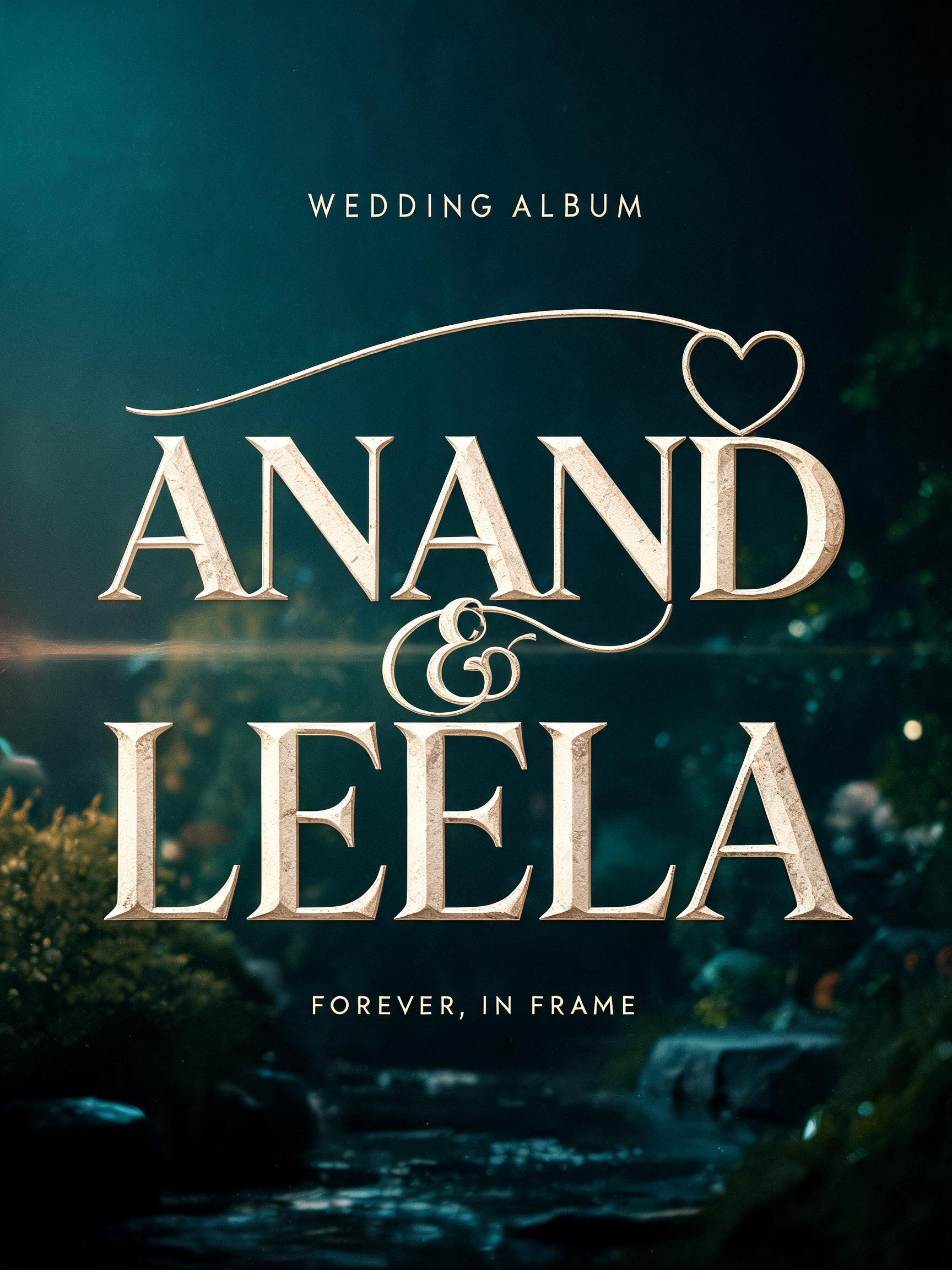 "Anand & Leela
WEDDING ALBUM
FOREVER, IN FRAME" — Cinematic | AI Text Effect Generator