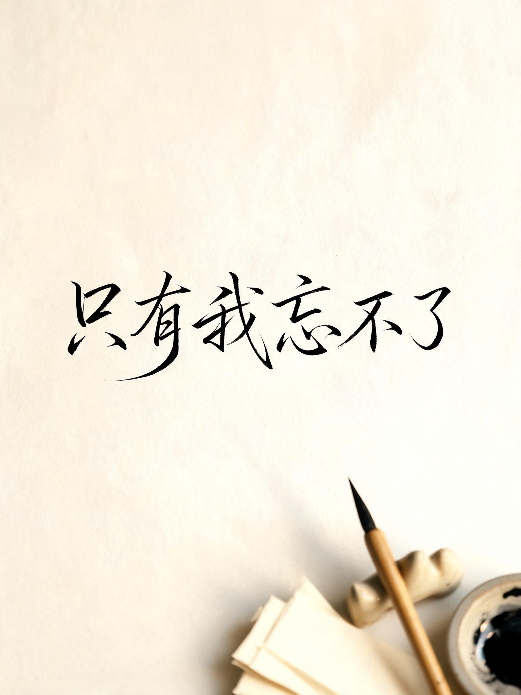 "只有我忘不了" — Cursive text effect