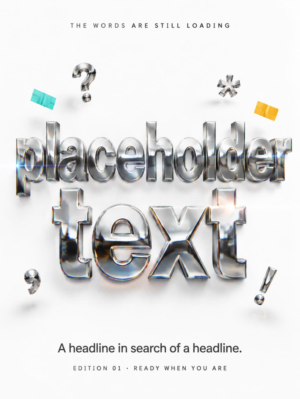 "placeholder text
THE WORDS ARE STILL LOADING
A headline in search of a headline.
EDITION 01 · READY WHEN YOU ARE" — Cinematic Netflix | AI Text Effect Generator