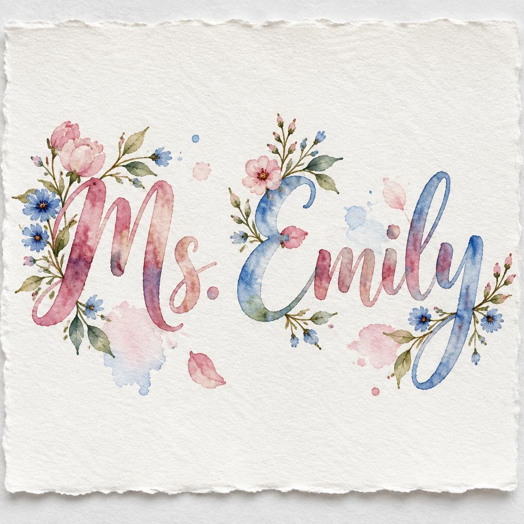 "Ms. Emily" — Watercolor text effect