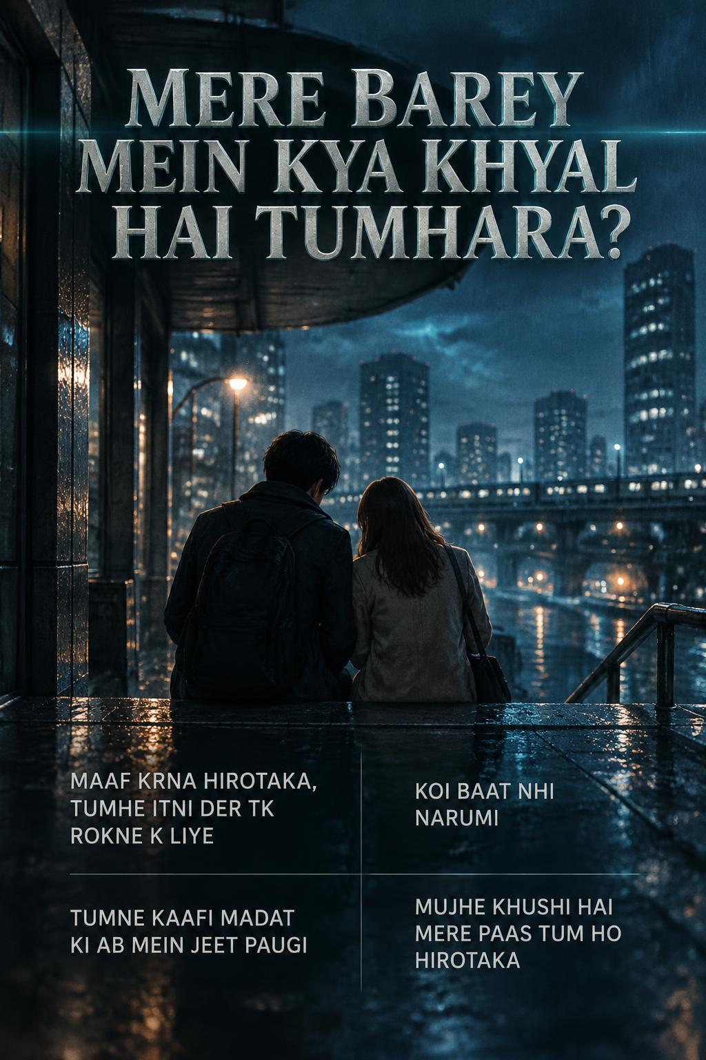 "MERE BAREY MEIN KYA KHYAL HAI TUMHARA?
MAAF KRNA HIROTAKA, TUMHE ITNI DER TK ROKNE K LIYE
KOI BAAT NHI NARUMI
TUMNE KAAFI MADAT KI AB MEIN JEET PAUGI
MUJHE KHUSHI HAI MERE PAAS TUM HO HIROTAKA" — Cinematic Netflix | AI Text Effect Generator
