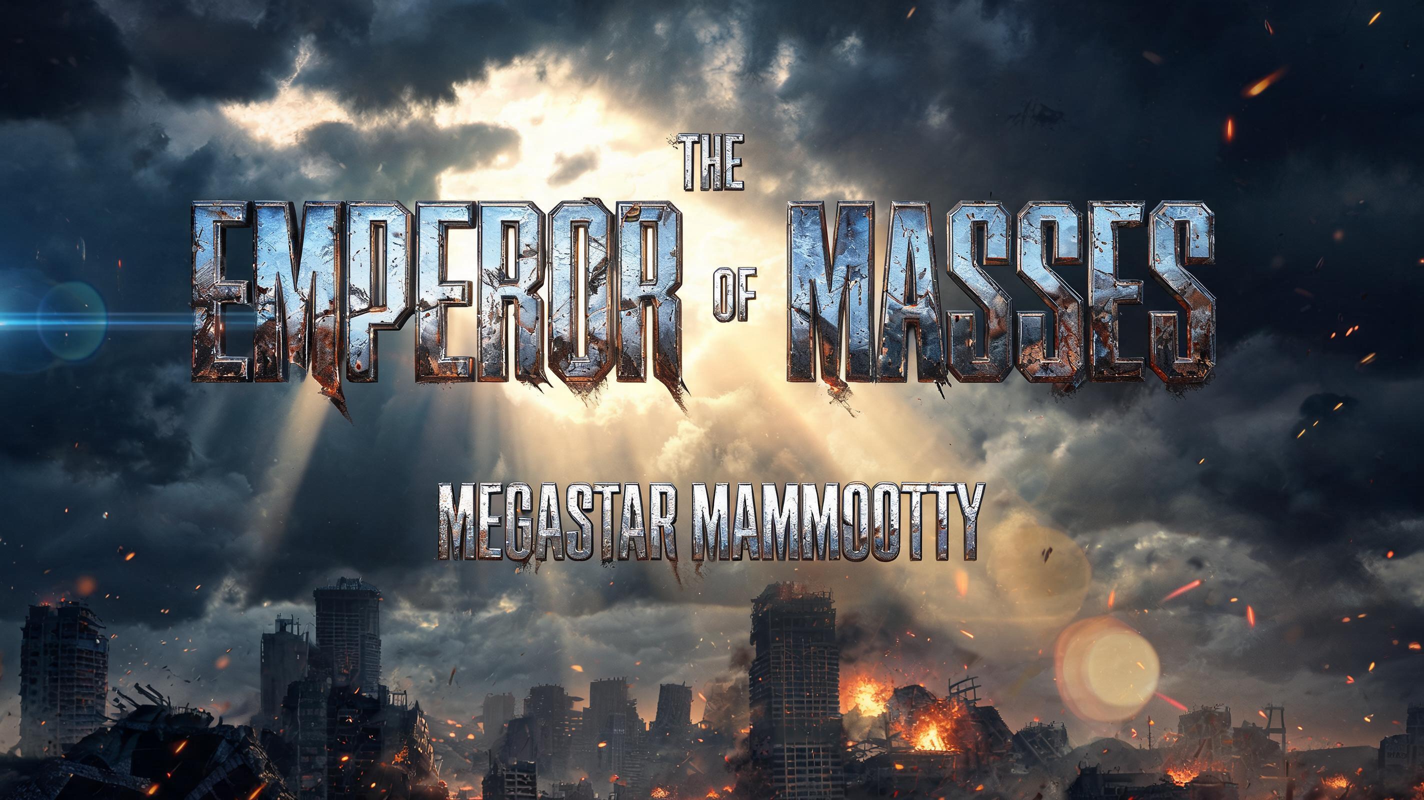 "THE EMPEROR OF MASSES

MEGASTAR MAMMOOTTY" — Cinematic Blockbuster | AI Text Effect Generator