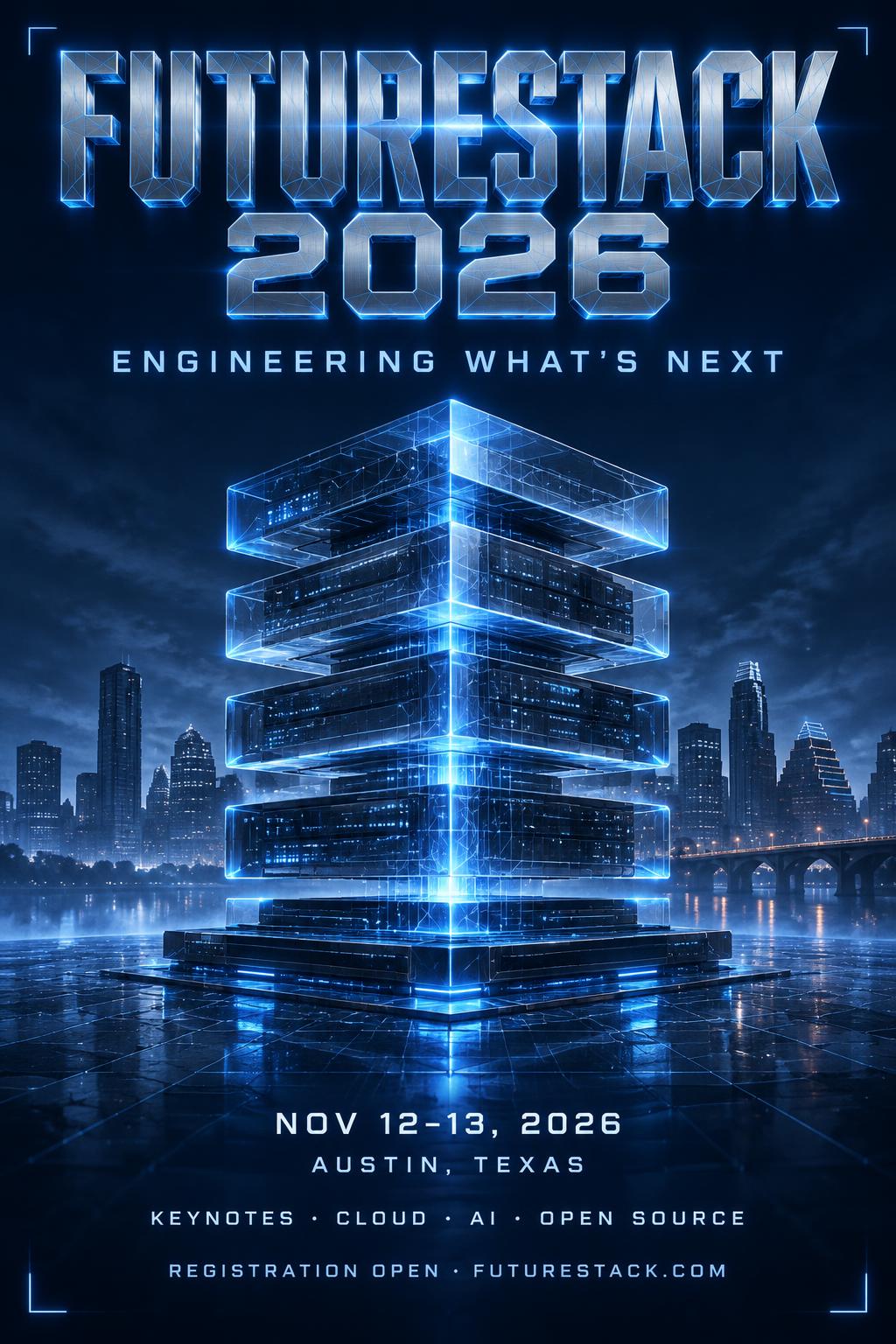 FUTURESTACK
2026
ENGINEERING WHAT'S NEXT
NOV 12–13, 2026
AUSTIN, TEXAS
KEYNOTES · CLOUD · AI · OPEN SOURCE
REGISTRATION OPEN · FUTURESTACK.COM