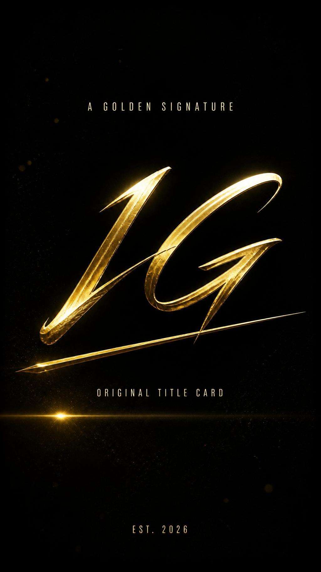 "IG
A GOLDEN SIGNATURE
ORIGINAL TITLE CARD
EST. 2026" — Cinematic text effect