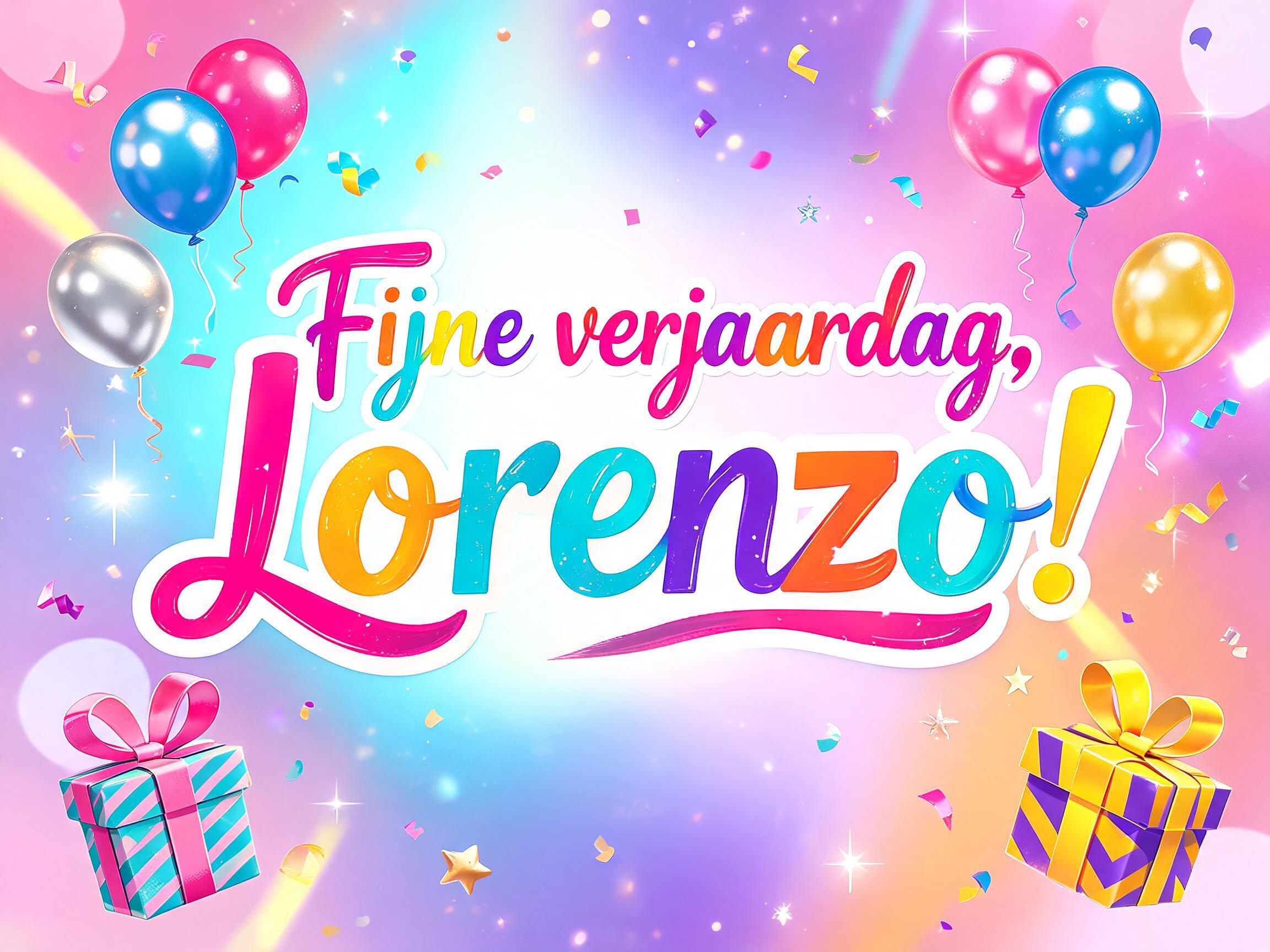 "Fijne verjaardag, Lorenzo!" — Birthday | AI Text Effect Generator