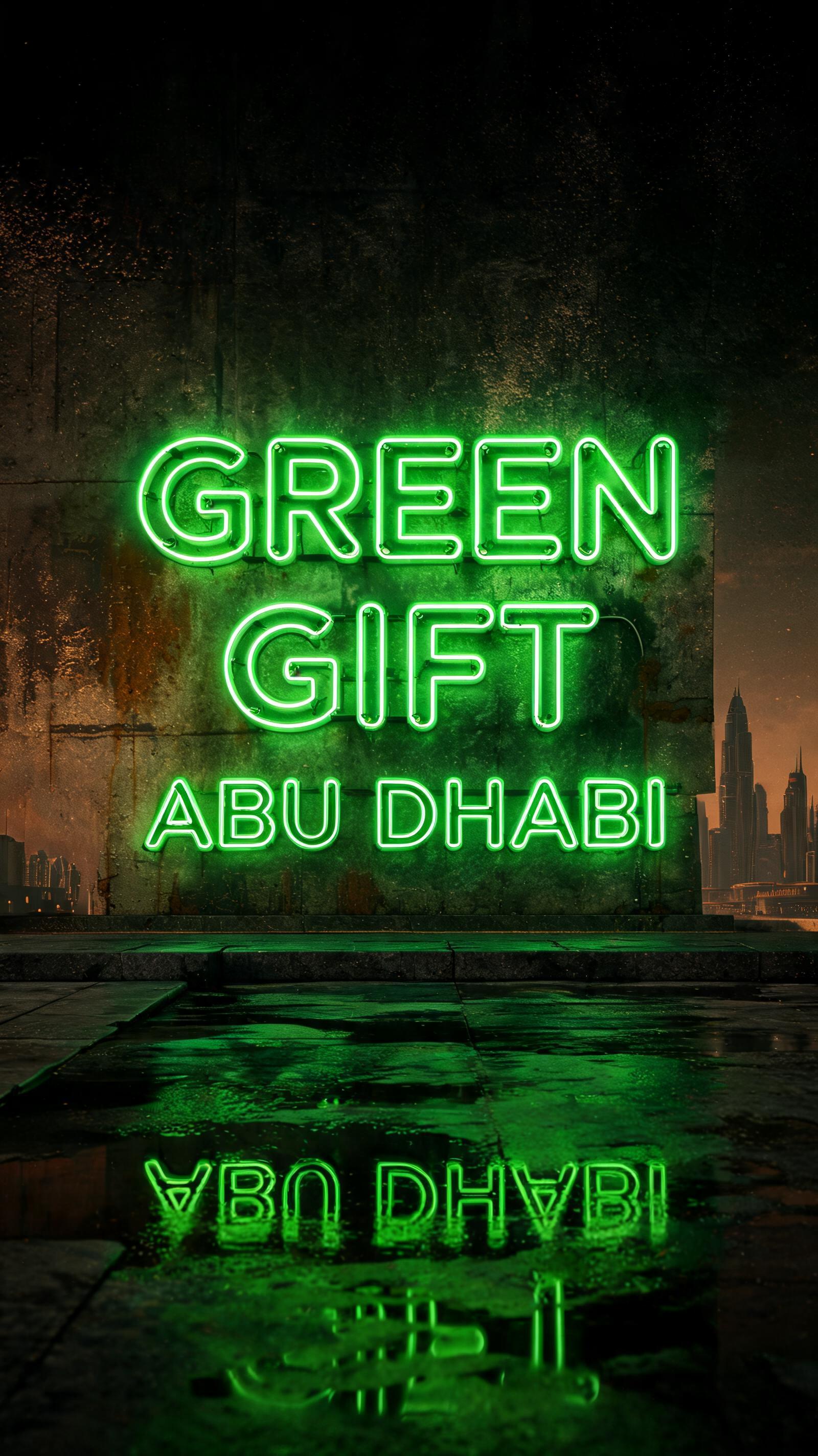 "GREEN GIFT ABU DHABI" — Cyberpunk Electric Neon text effect