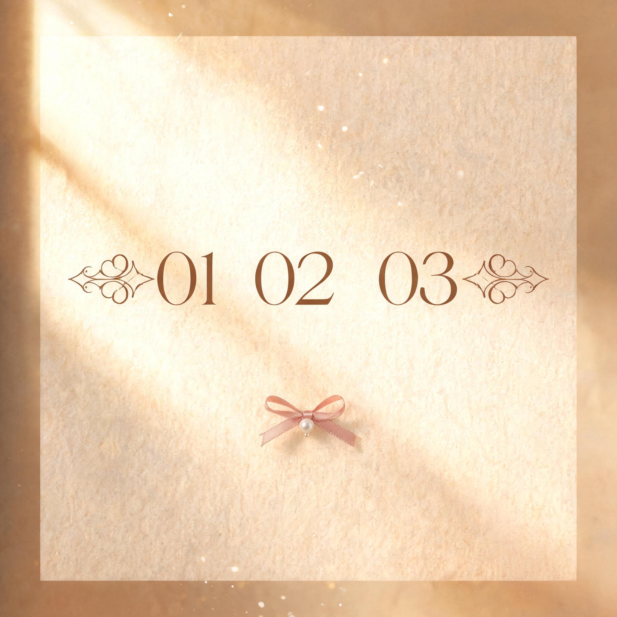 "⊰ 01 02  03 ⊱" — Handwritten Script text effect