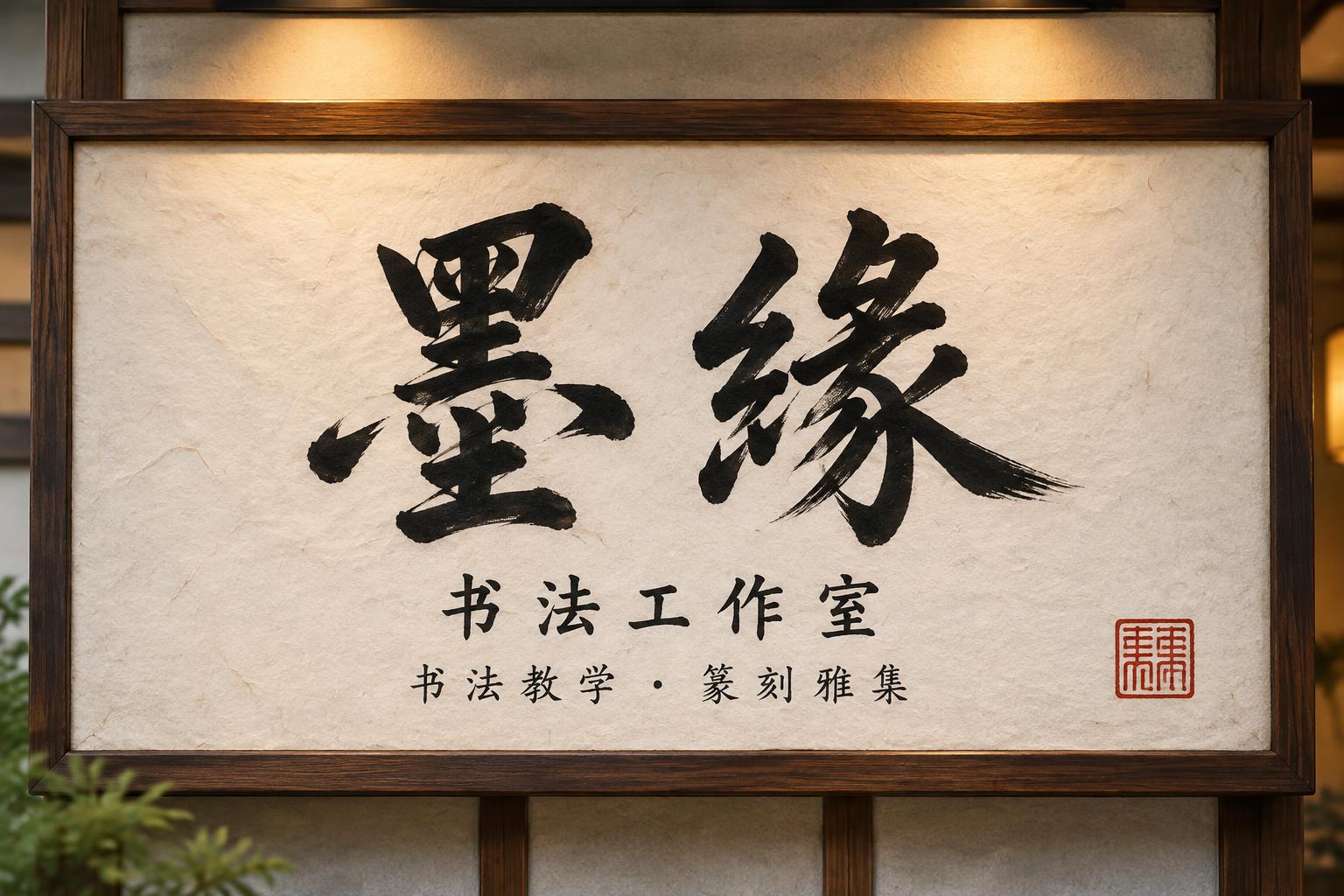 "墨缘
书法工作室
书法教学 · 篆刻雅集" — Brush Chinese Ink | AI Text Effect Generator