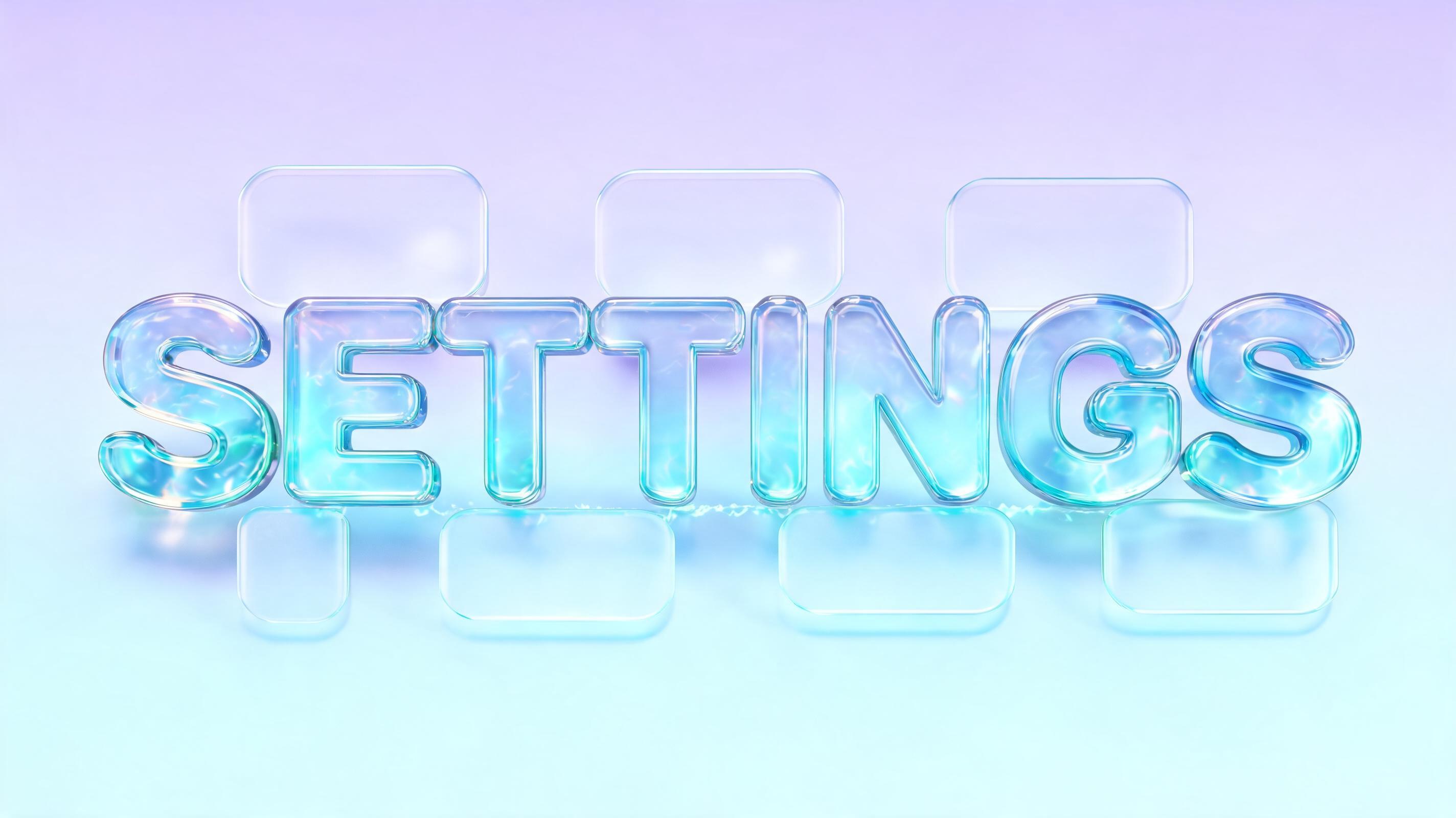 "SETTINGS" — Glass Liquid | AI Text Effect Generator
