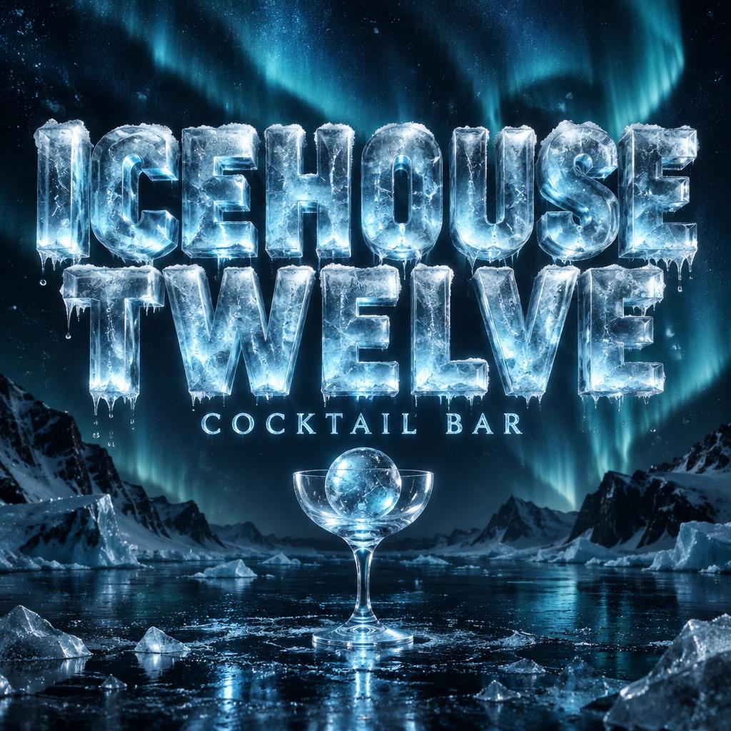 "ICEHOUSE TWELVE
COCKTAIL BAR" — Glass Frozen | AI Text Effect Generator