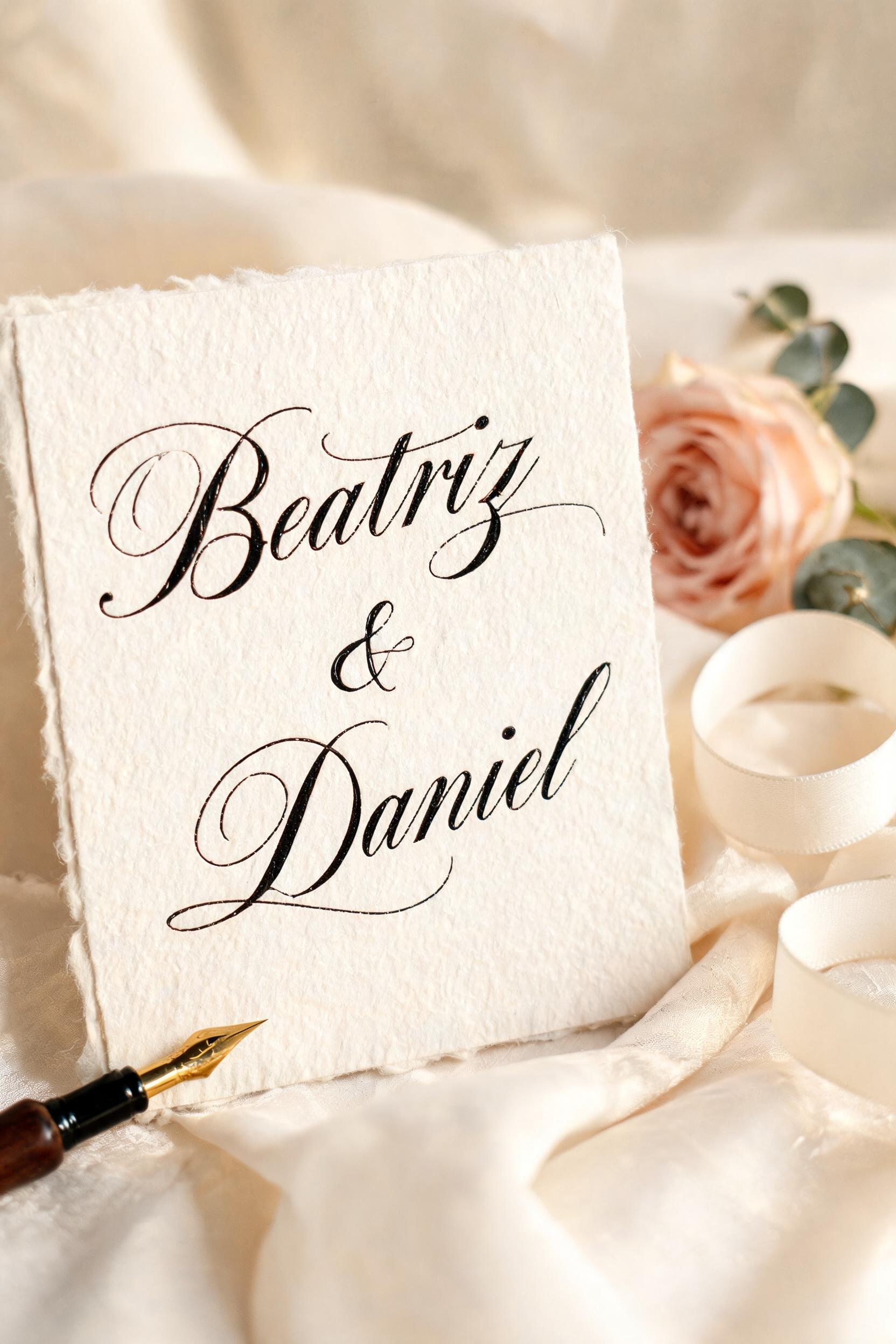"Beatriz
& Daniel" — Cursive text effect
