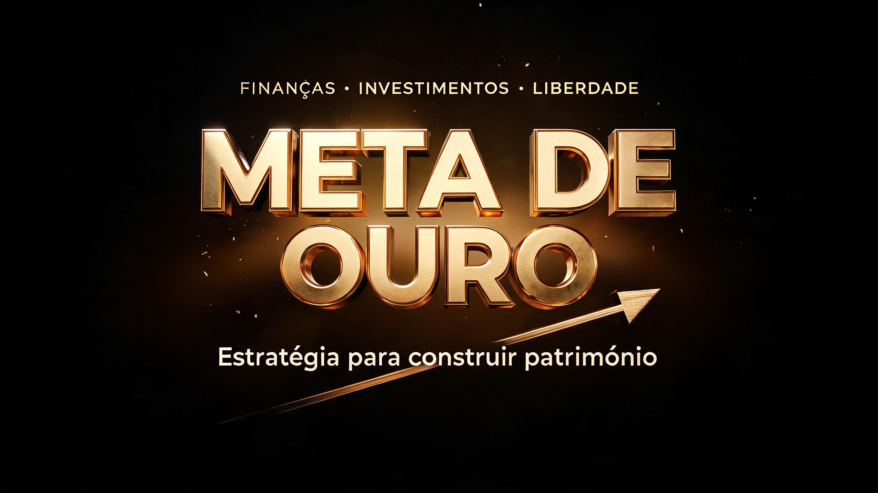 "META DE OURO
FINANÇAS • INVESTIMENTOS • LIBERDADE
Estratégia para construir patrimônio" — 3d bold gold text effect