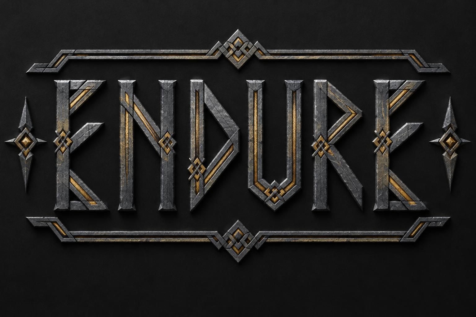 "ENDURE" — Viking Runic text effect