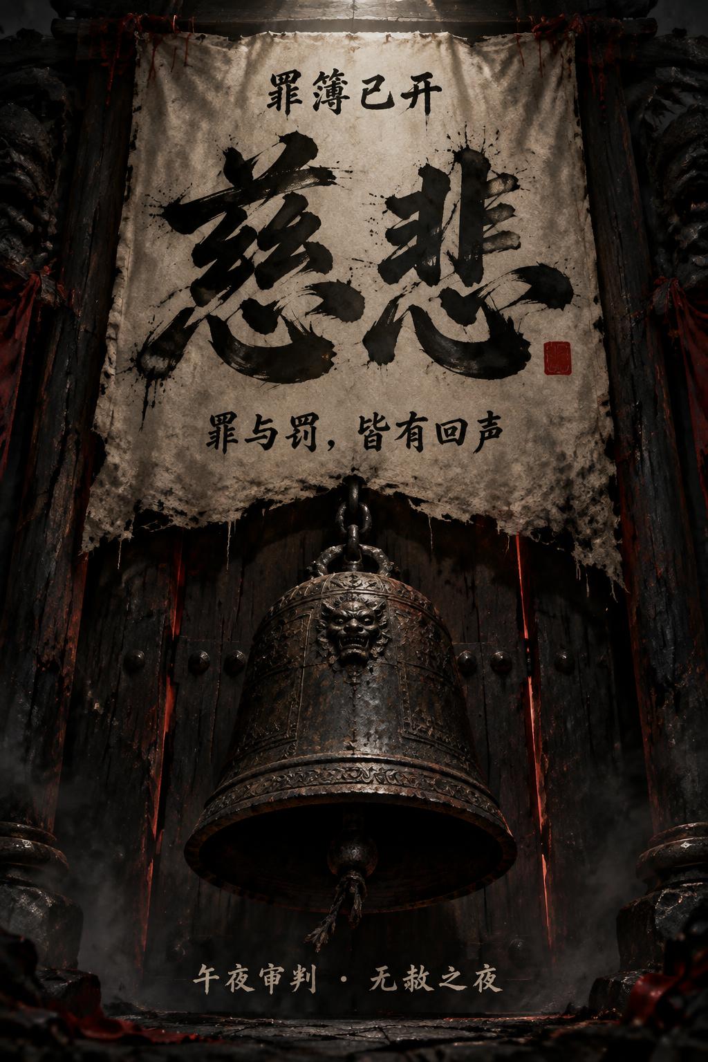"慈悲
罪与罚，皆有回声
午夜审判 · 无赦之夜
罪簿已开" — Brush Stroke | AI Text Effect Generator