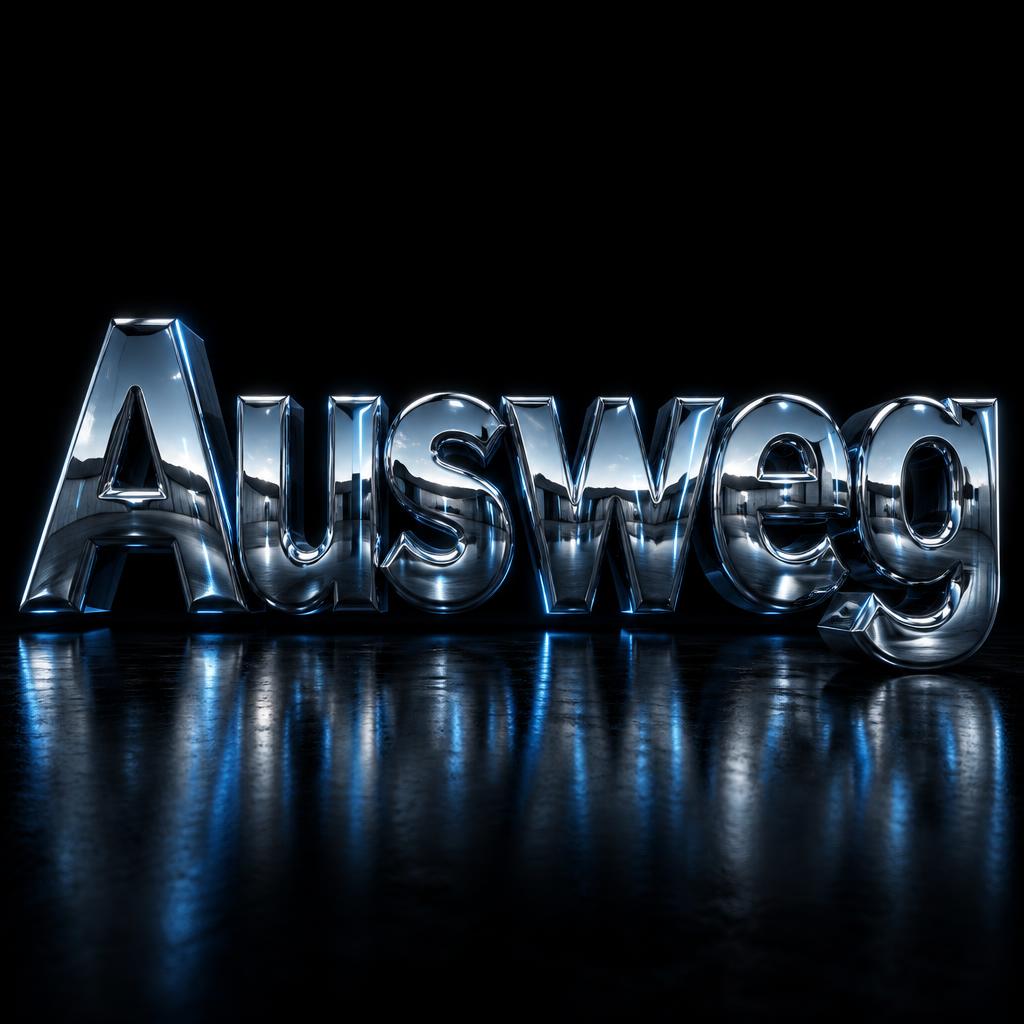 "Ausweg" — Chrome Metal 3d | AI Text Effect Generator