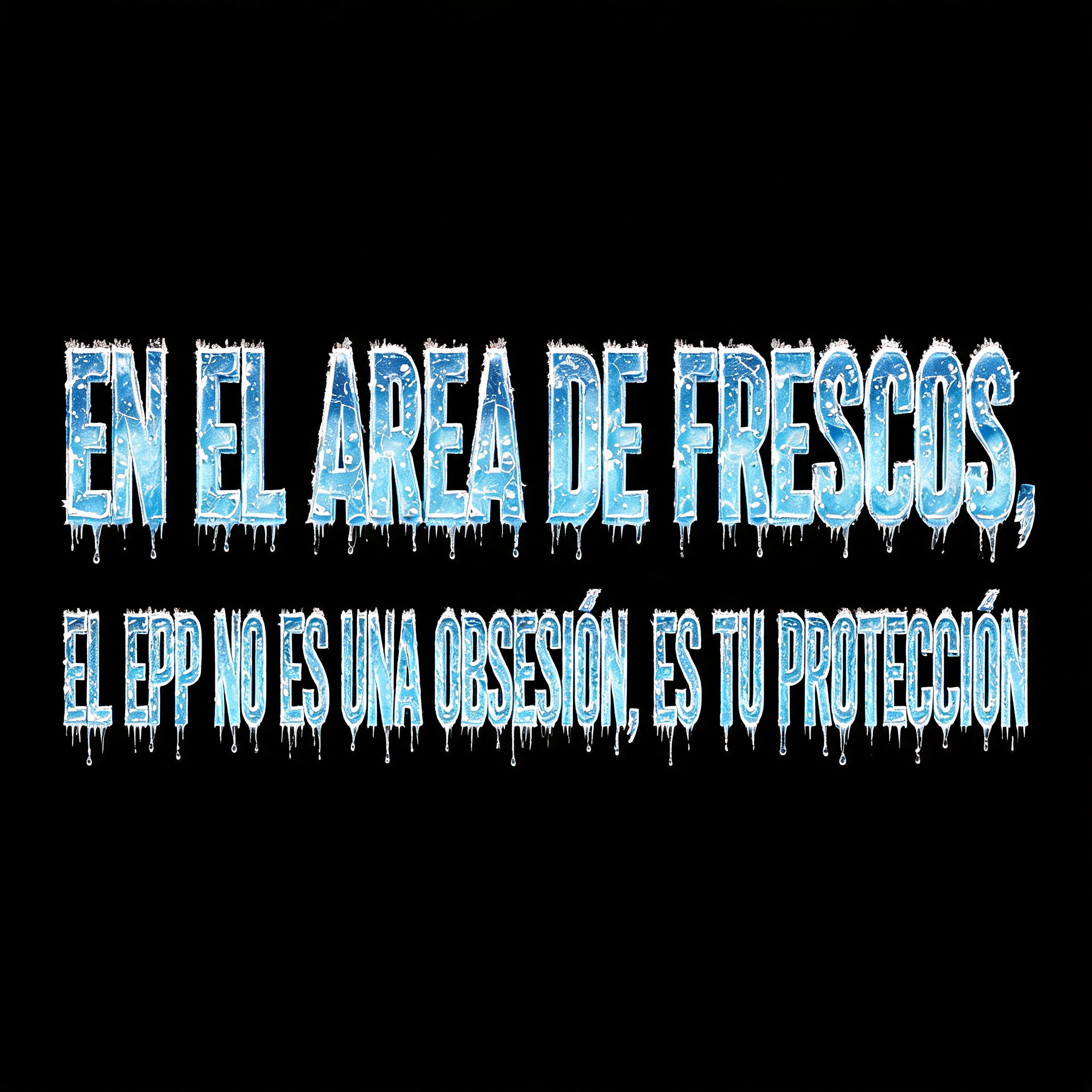 "EN EL AREA DE FRESCOS , EL EPP NO ES UNA OBSESIÓN, ES TU PROTECCIÓN" — Glass Frozen | AI Text Effect Generator