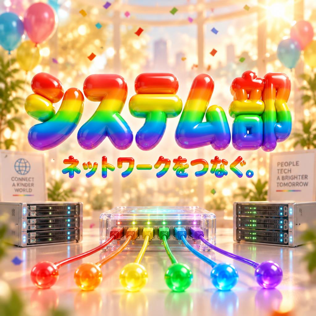 "システム部
ネットワークをつなぐ。" — Rainbow | AI Text Effect Generator