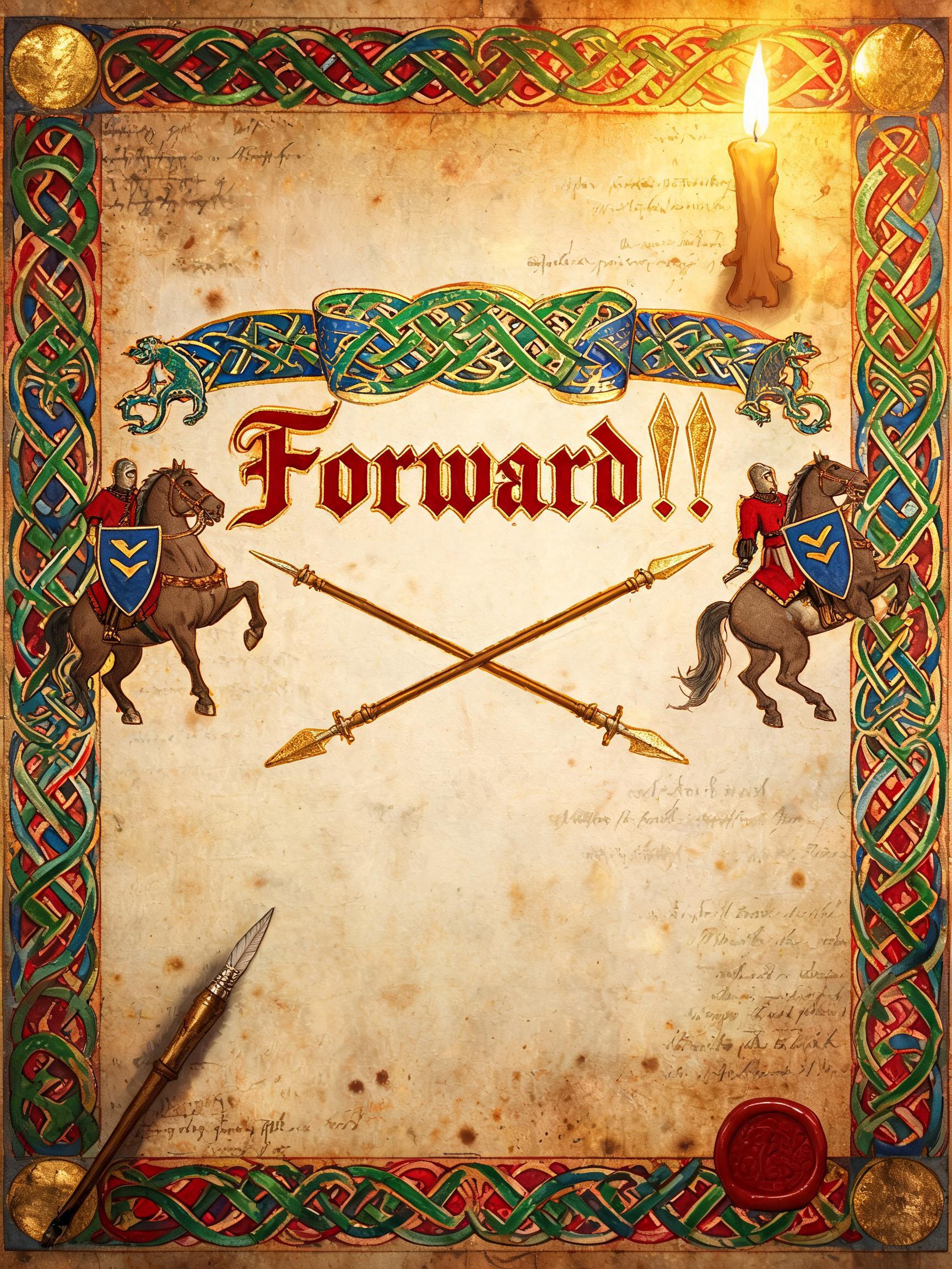 "Forward!!" — Medieval | AI Text Effect Generator