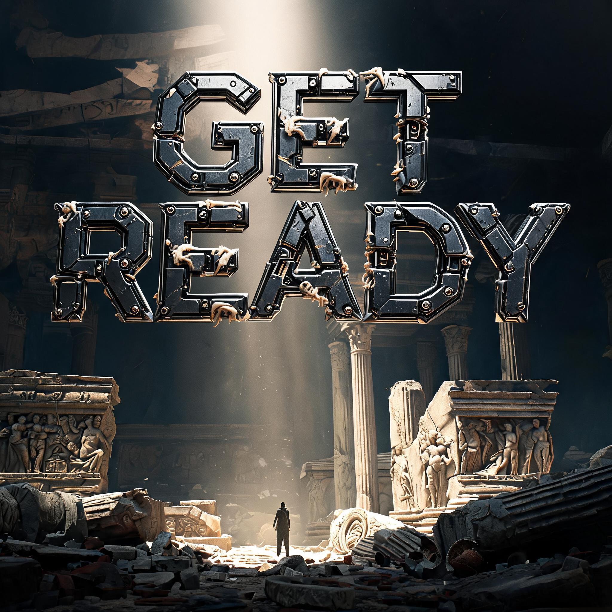 "GET READY 
" — Cyberpunk Bio Mech text effect