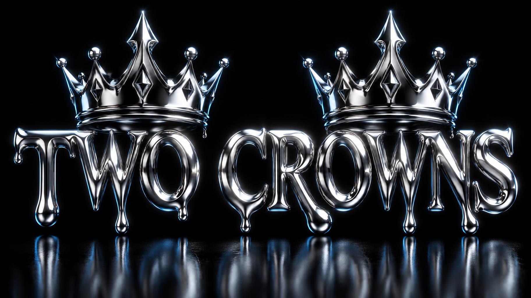 "TWO CROWNS" — Chrome Metal 3d | AI Text Effect Generator