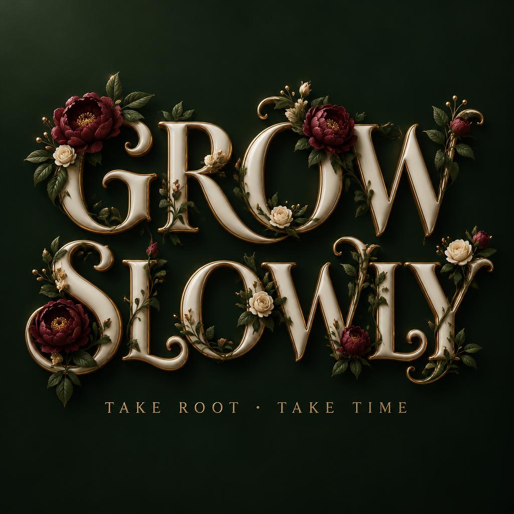 "GROW
SLOWLY
TAKE ROOT · TAKE TIME" — Floral | AI Text Effect Generator
