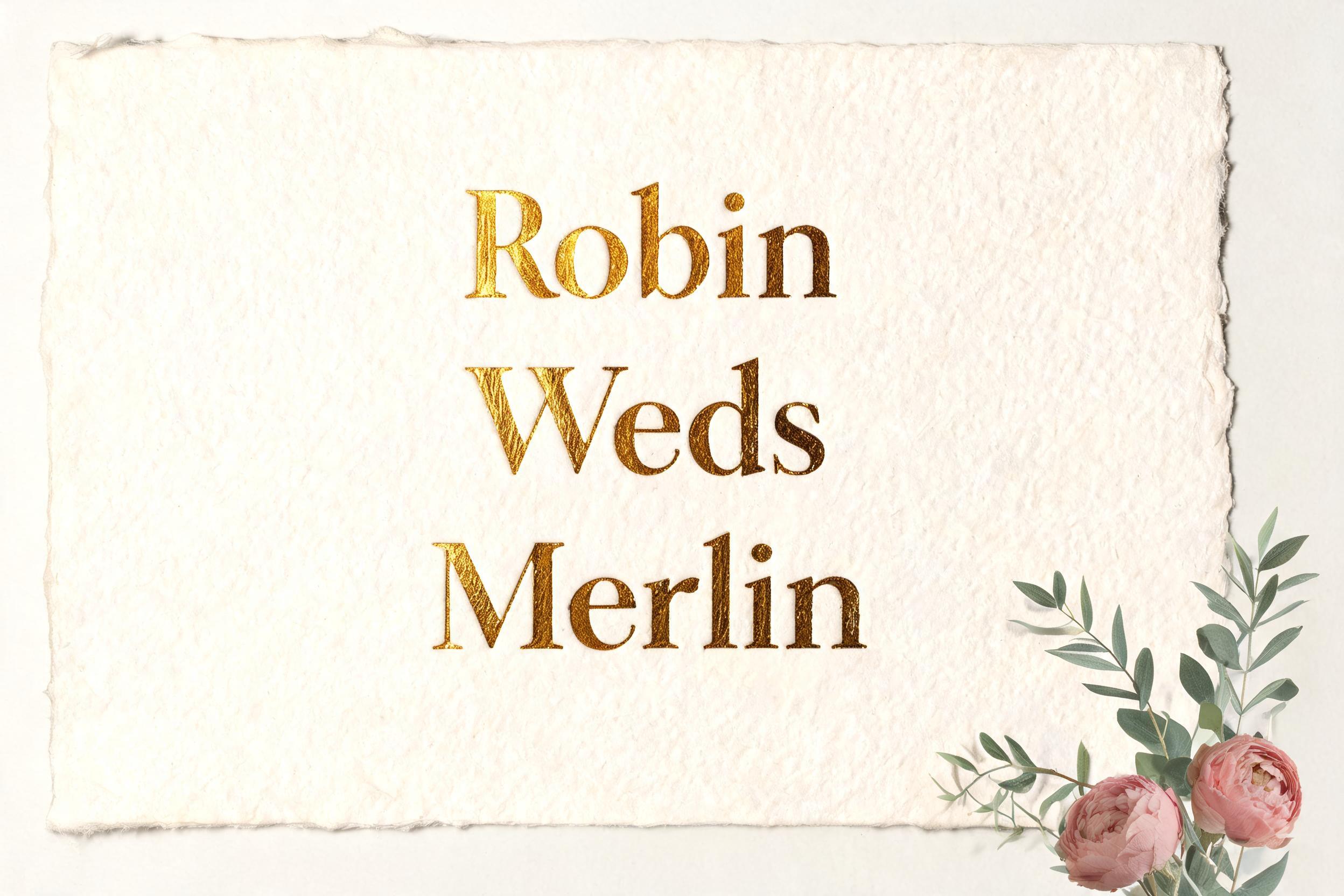 "Robin Weds Merlin" — Wedding text effect