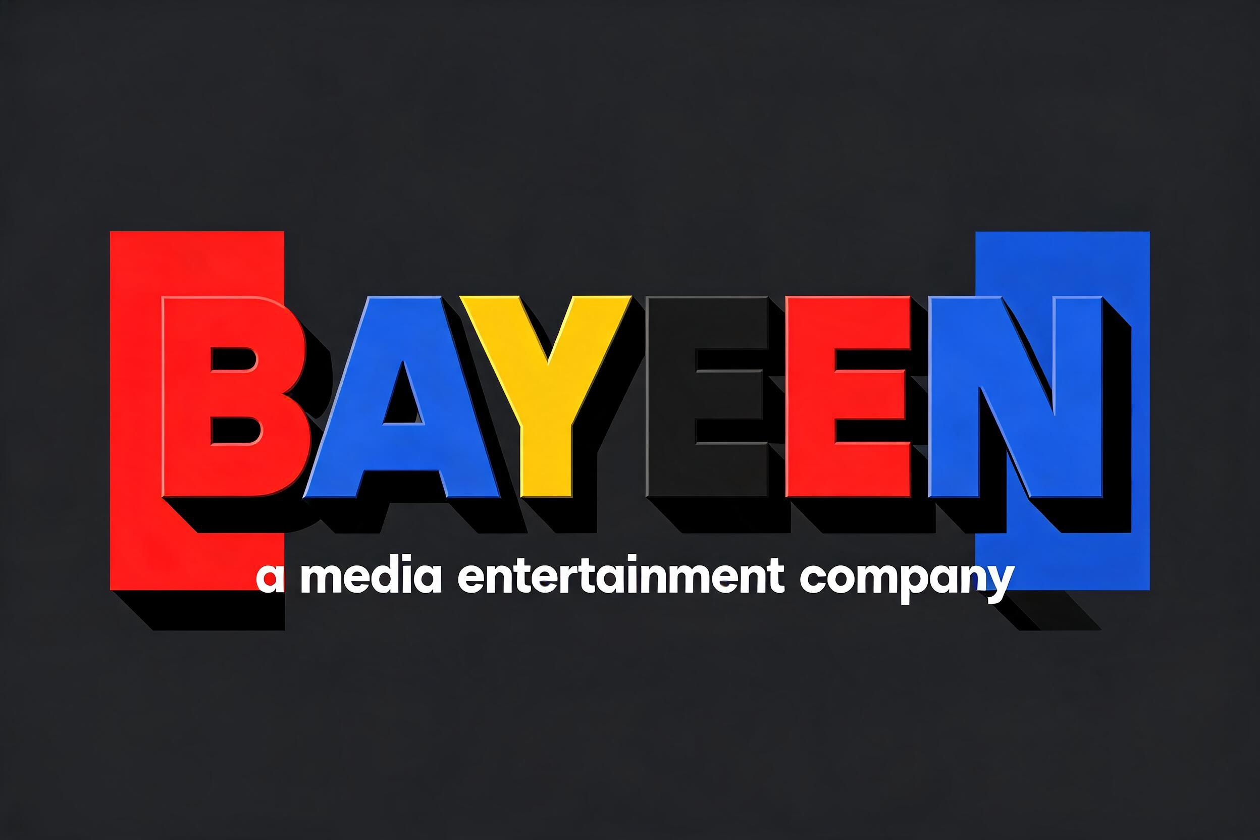 "BAYEEN a media entertainment company" — Geometric text effect