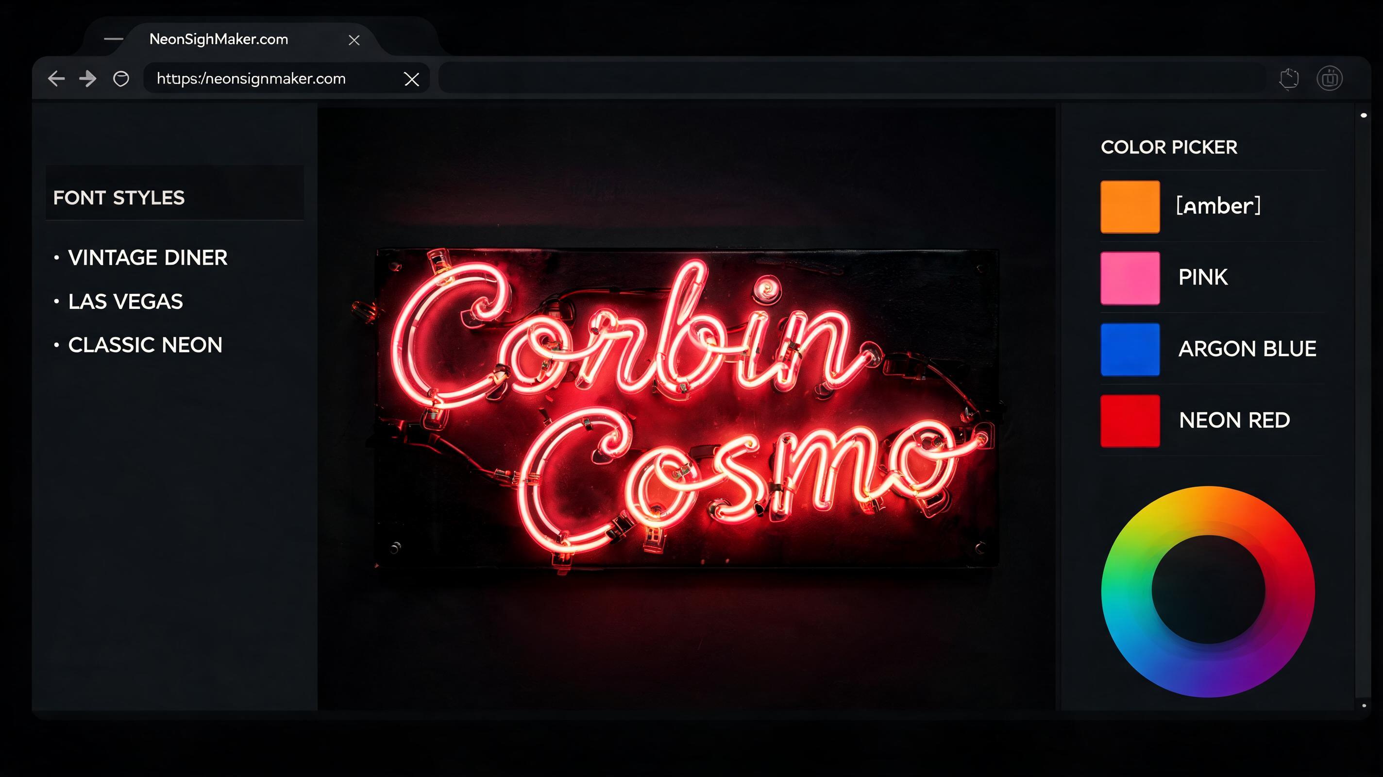 "Corbin Cosmo" — Neon Sign | AI Text Effect Generator