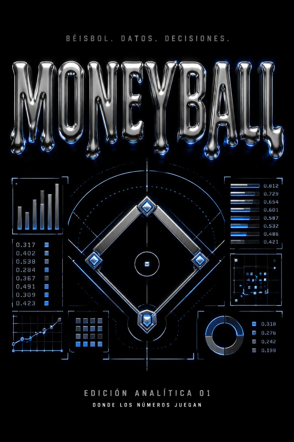 "MONEYBALL
BÉISBOL. DATOS. DECISIONES.
EDICIÓN ANALÍTICA 01
DONDE LOS NÚMEROS JUEGAN" — Chrome Metal 3d | AI Text Effect Generator
