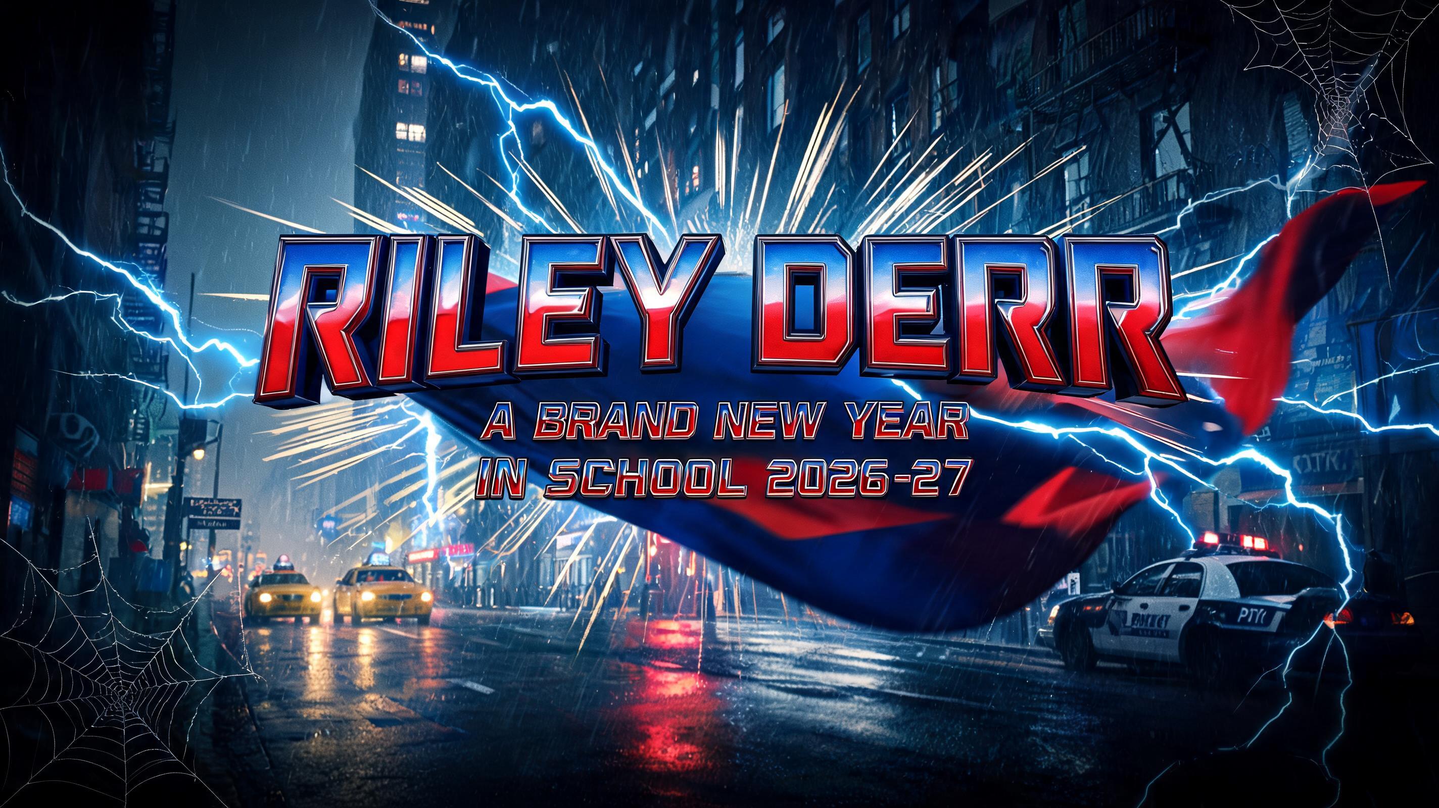"RILEY DERR
A BRAND NEW YEAR
IN SCHOOL 2026-27" — Spider Hero | AI Text Effect Generator