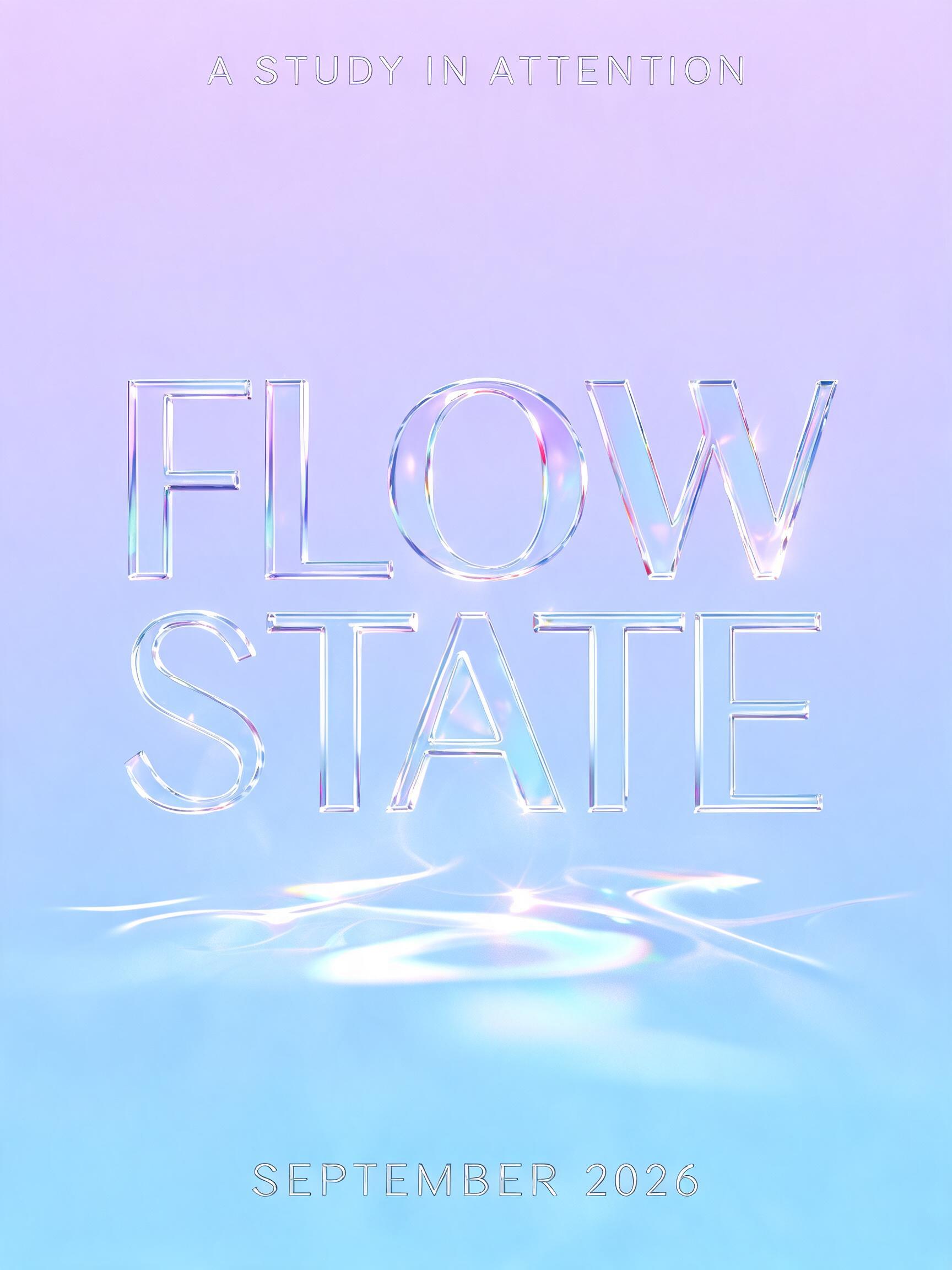 "FLOW
STATE
A STUDY IN ATTENTION
SEPTEMBER 2026" — Glass | AI Text Effect Generator