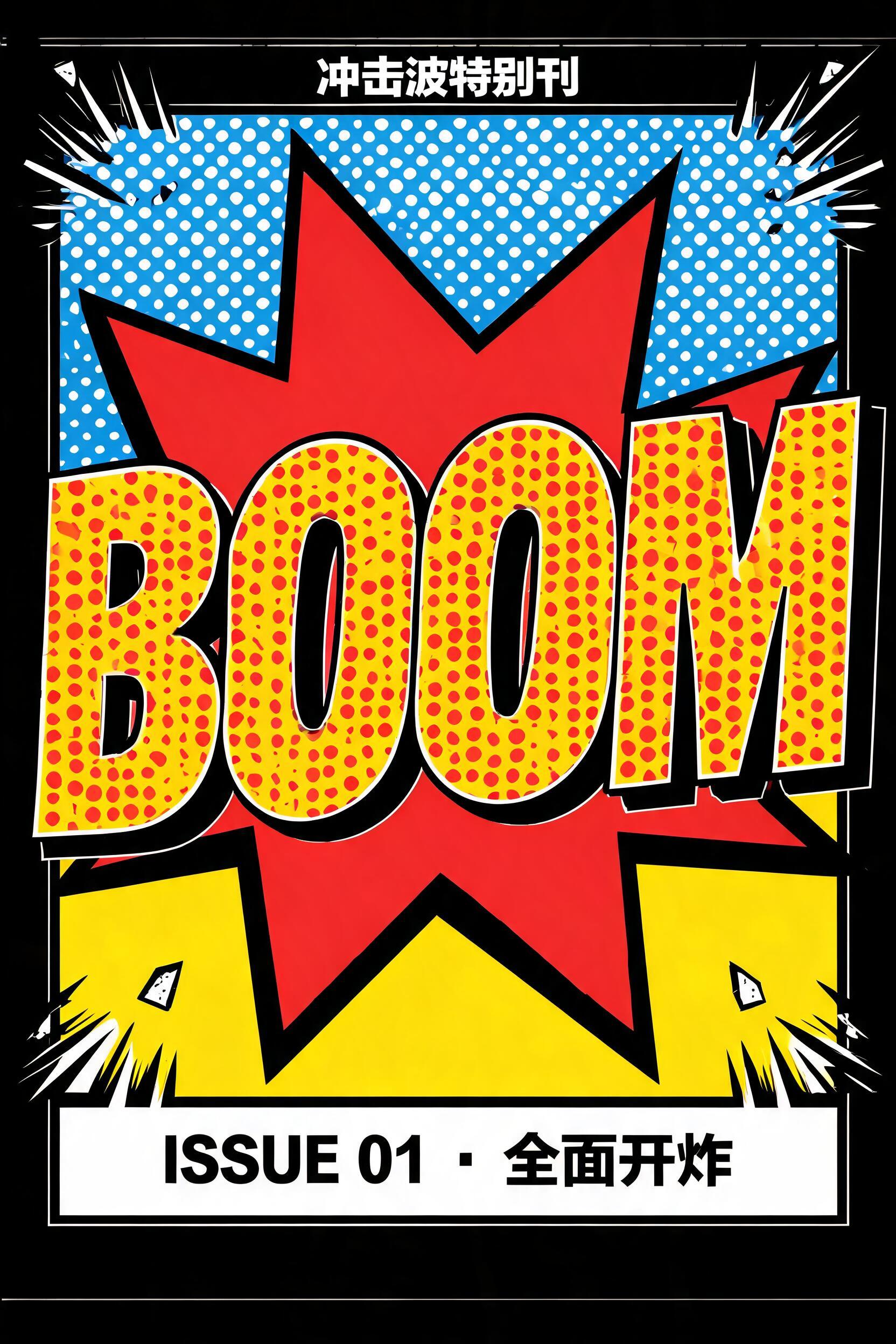 "帮我做漫画文字，写「BOOM」，给漫画海报" — Pop Art | AI Text Effect Generator