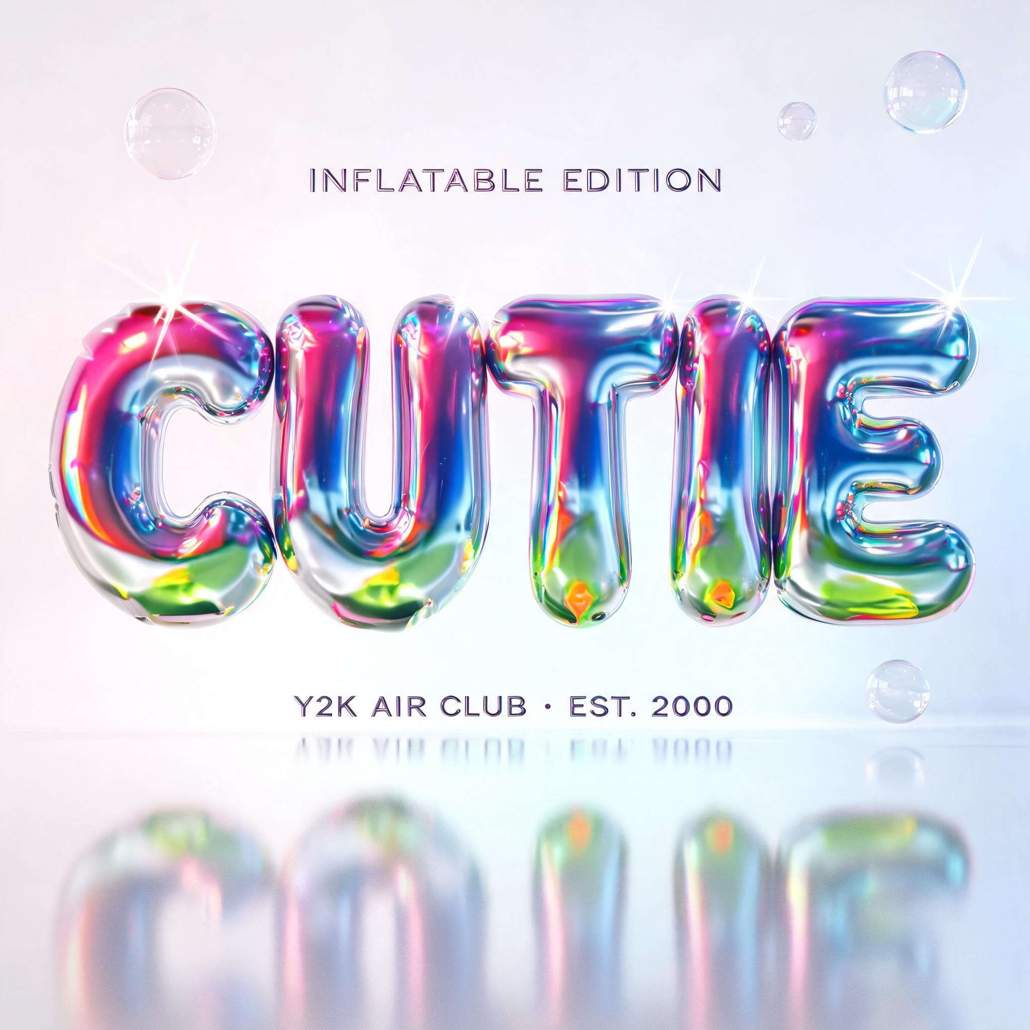 "CUTIE
INFLATABLE EDITION
Y2K AIR CLUB · EST. 2000" — Y2k Chrome | AI Text Effect Generator