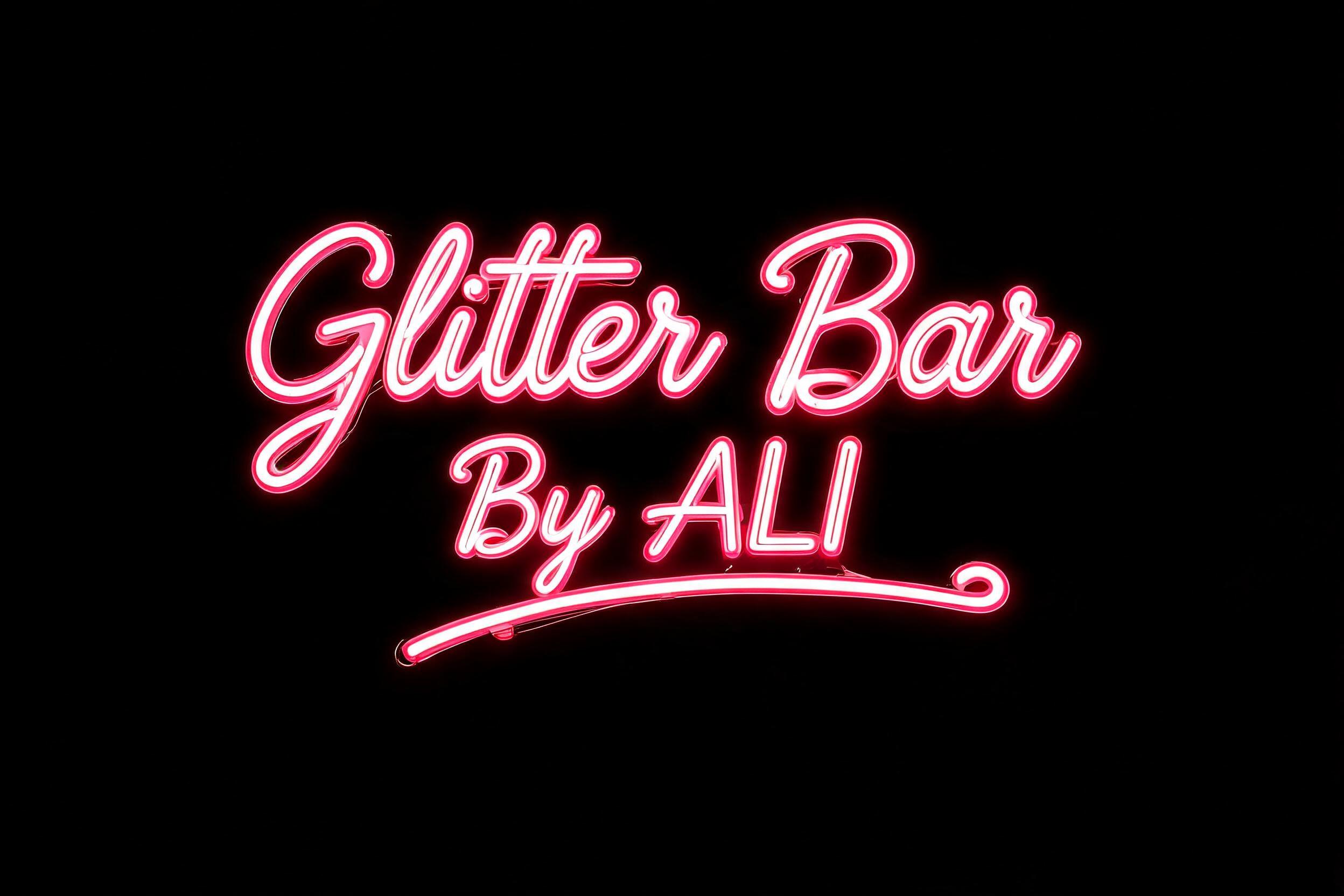 "Glitter Bar By ALI" — Neon Sign | AI Text Effect Generator