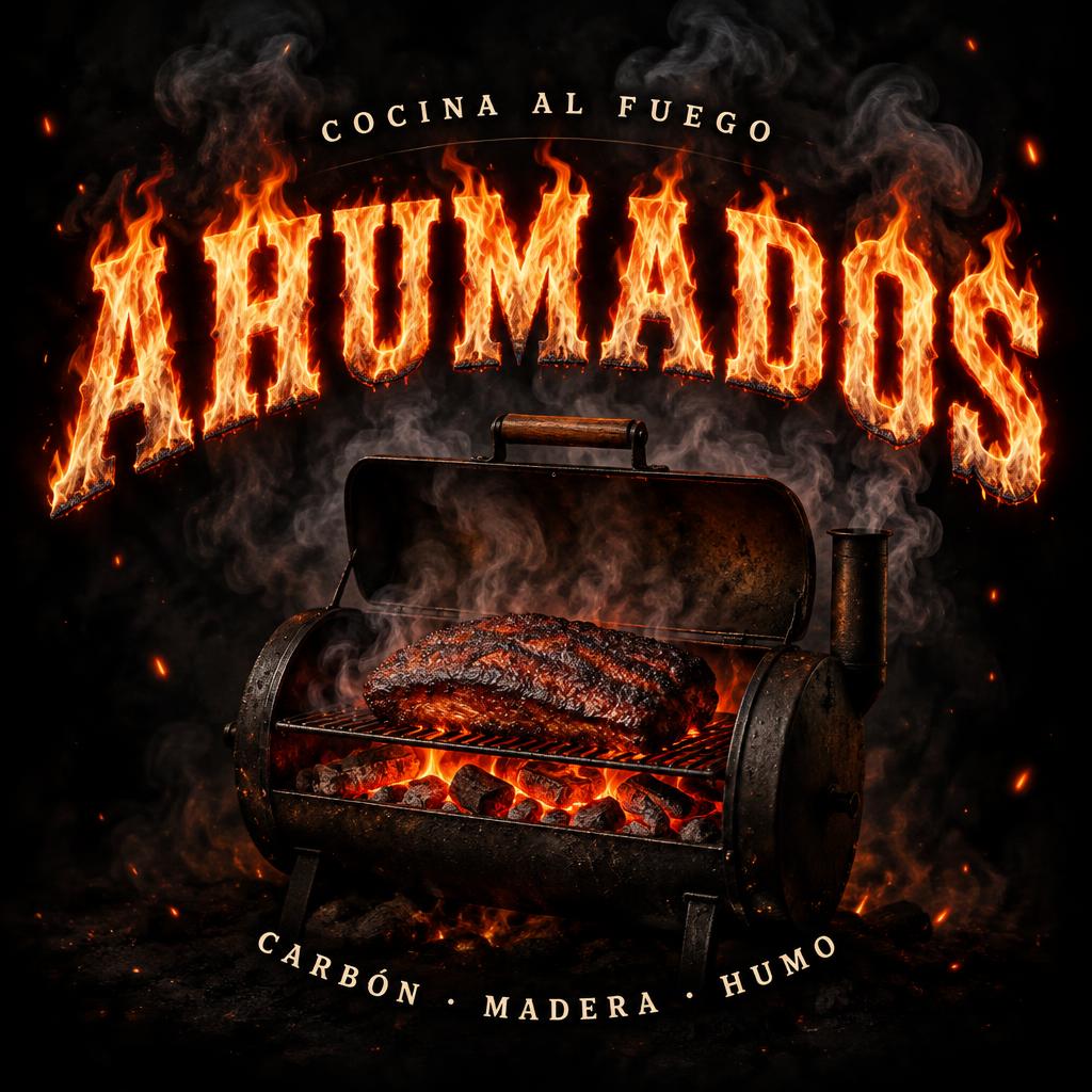 "AHUMADOS
COCINA AL FUEGO
CARBÓN · MADERA · HUMO" — Fire Smoke | AI Text Effect Generator