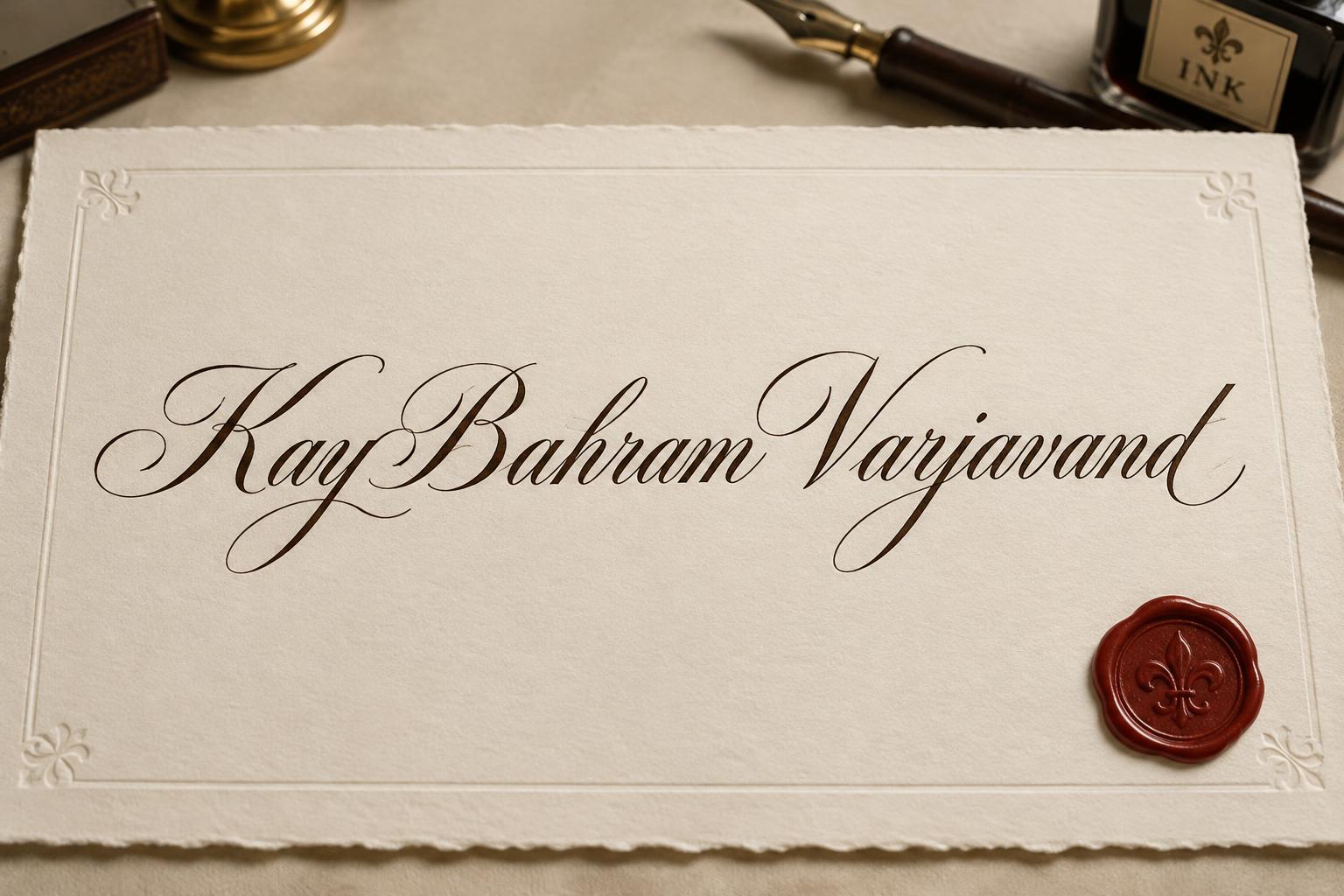 "KayBahram Varjavand" — Cursive Calligraphy text effect