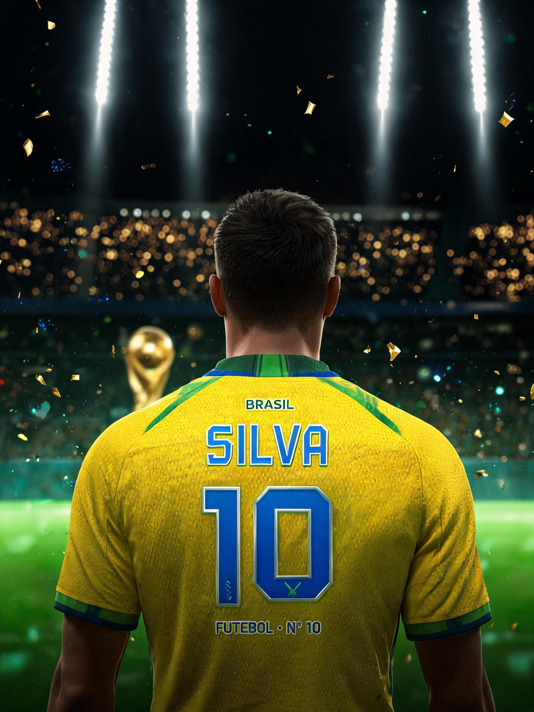 "SILVA
10
BRASIL
FUTEBOL • Nº 10" — Sports Football | AI Text Effect Generator